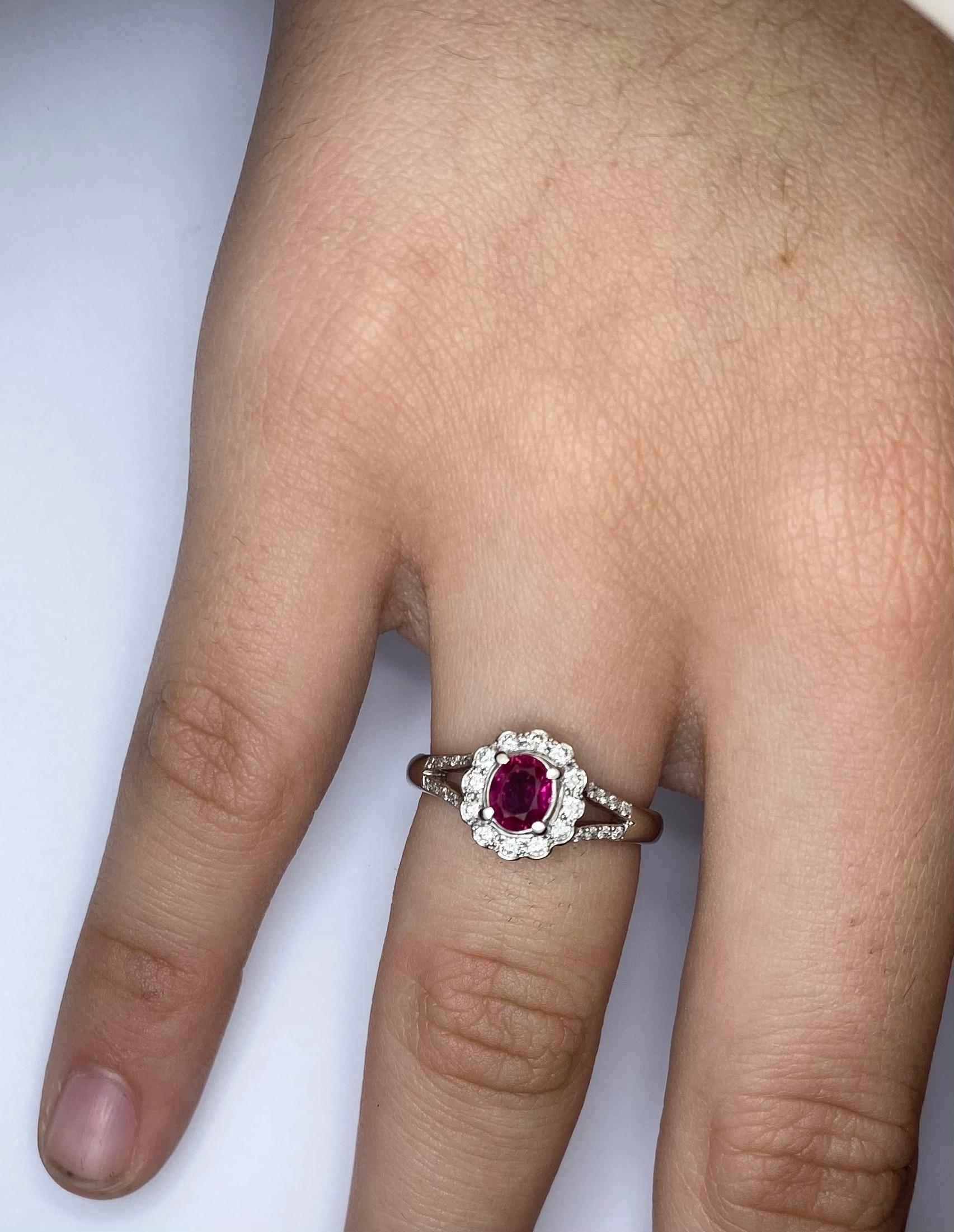 Women's Platinum Vivid Ruby Diamond Cluster Ring For Sale