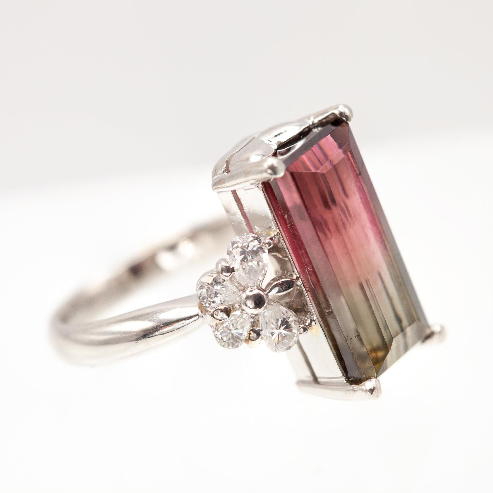 Platinum Watermelon Tourmaline Diamond Ring For Sale 4