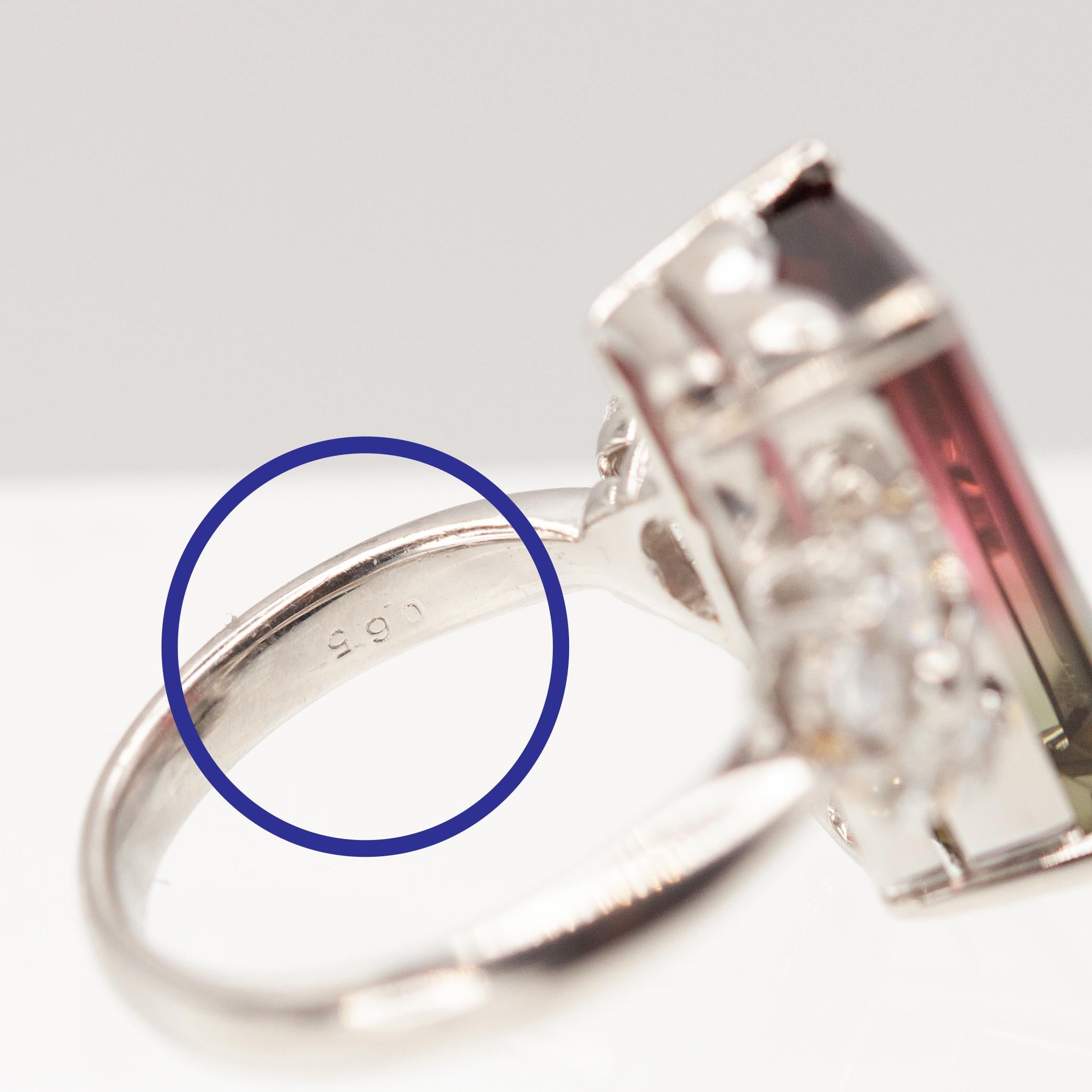 Platinum Watermelon Tourmaline Diamond Ring For Sale 5