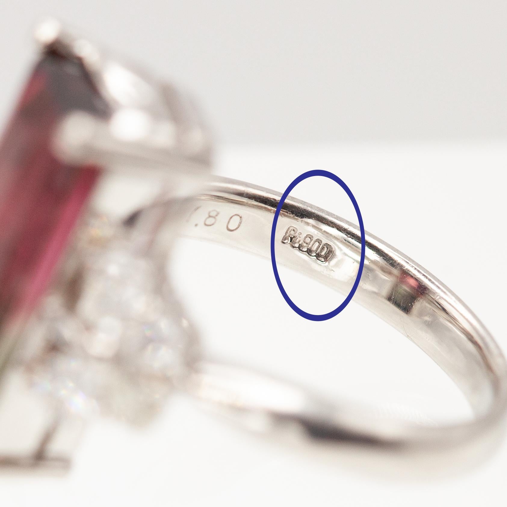 Platinum Watermelon Tourmaline Diamond Ring For Sale 6