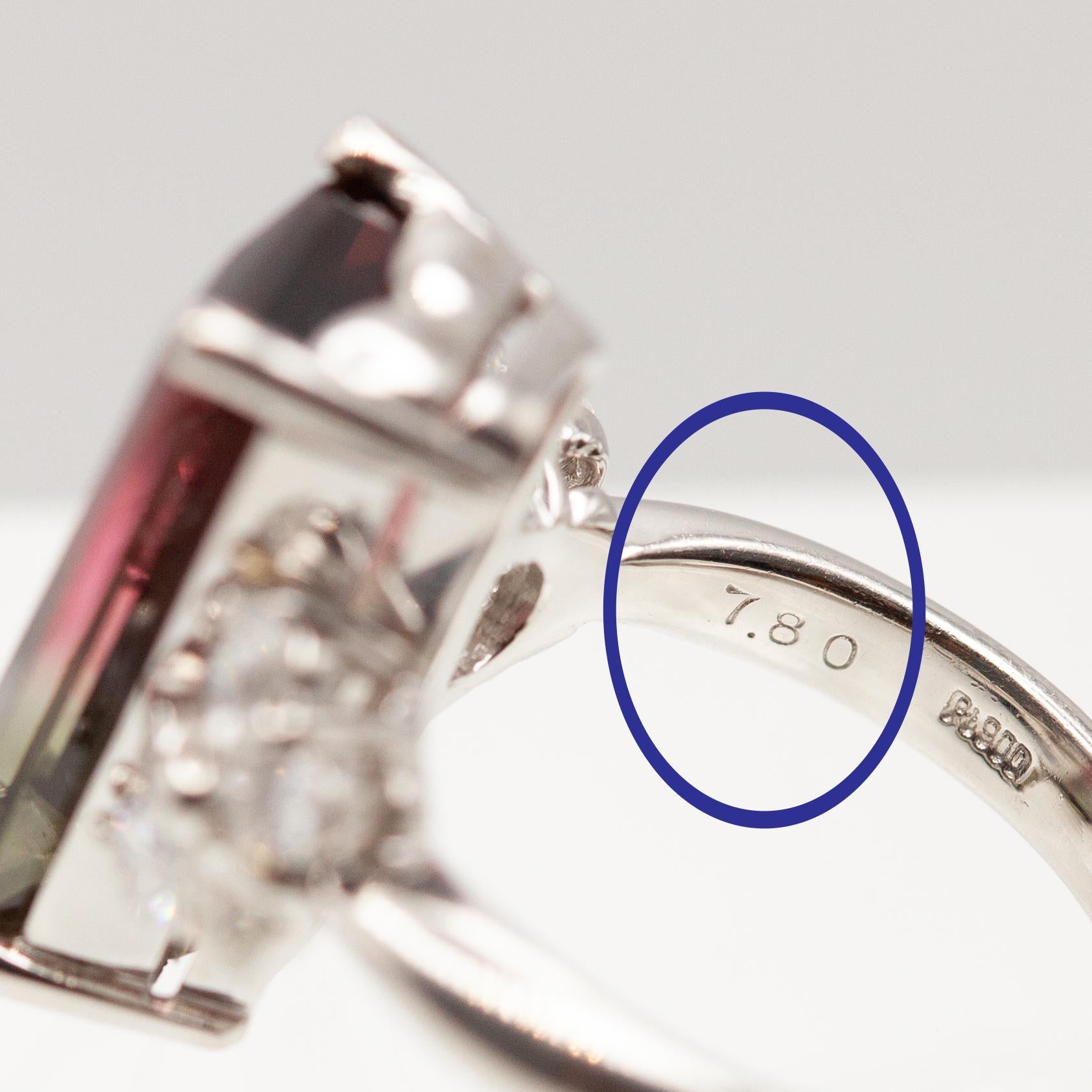 Platinum Watermelon Tourmaline Diamond Ring For Sale 7