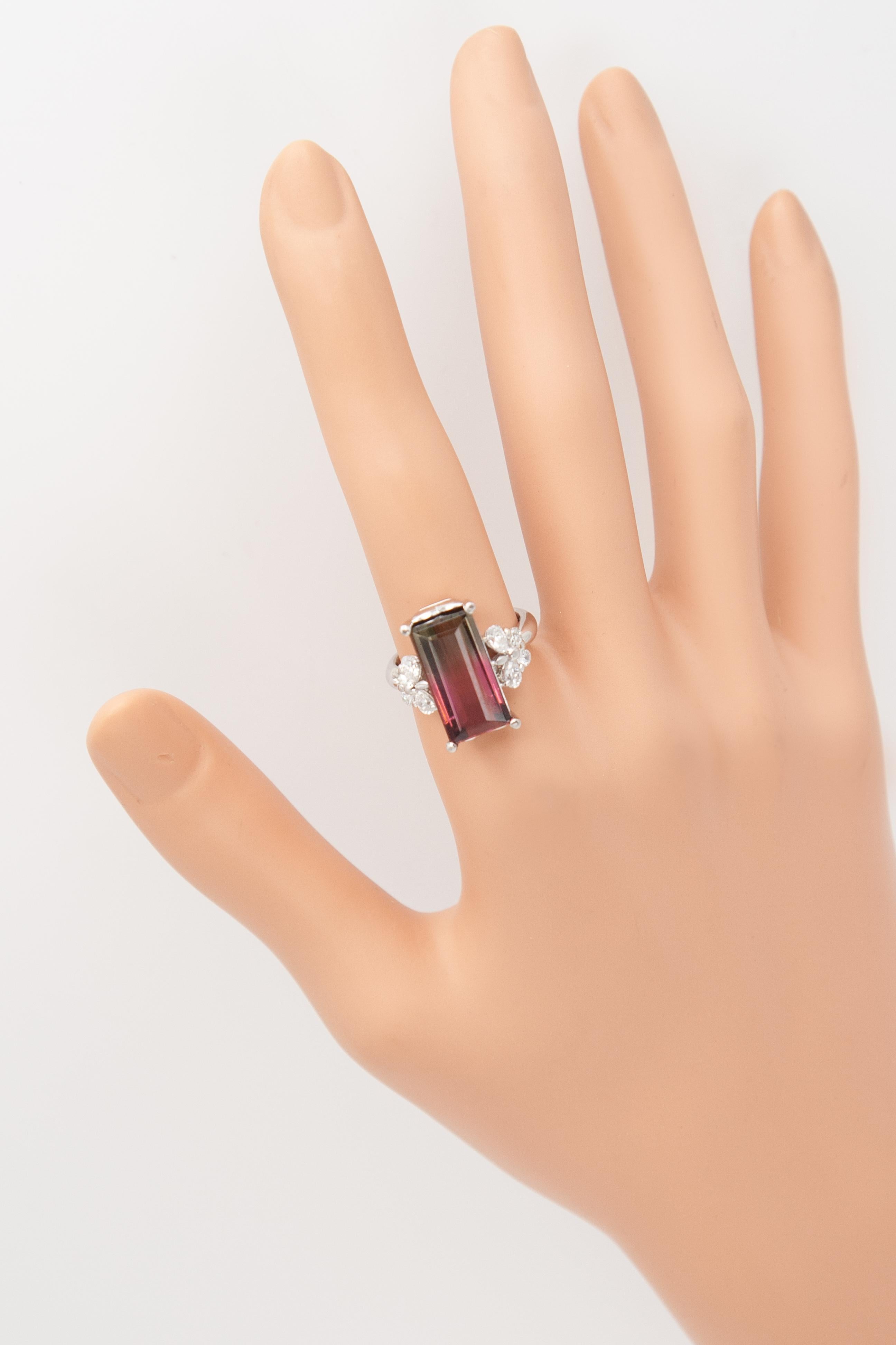 Modern Platinum Watermelon Tourmaline Diamond Ring For Sale