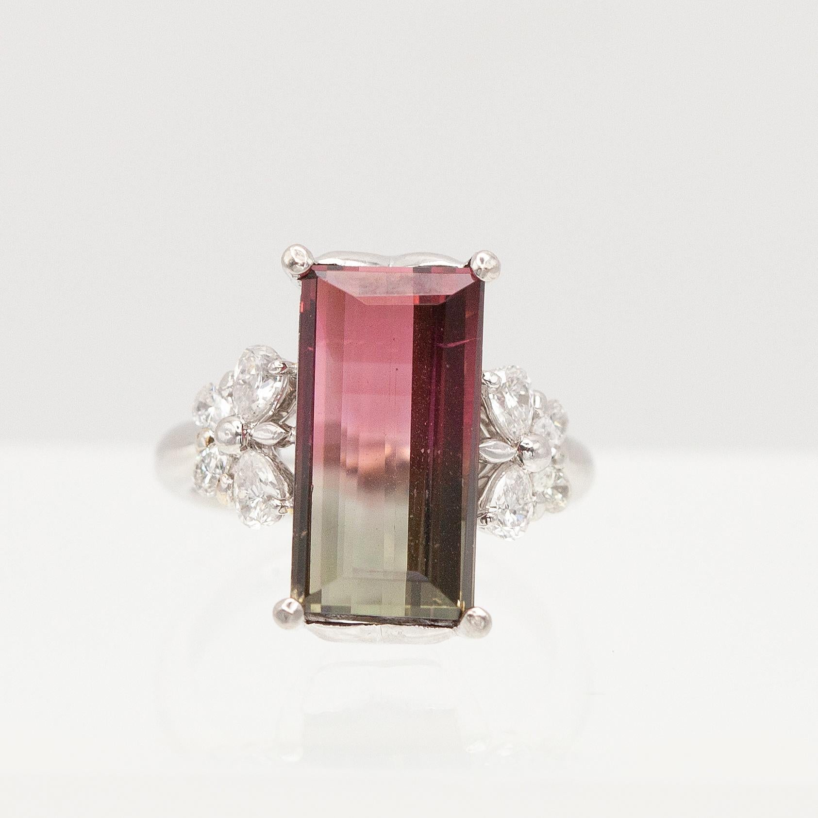 Platinum Watermelon Tourmaline Diamond Ring In Excellent Condition For Sale In New York, NY