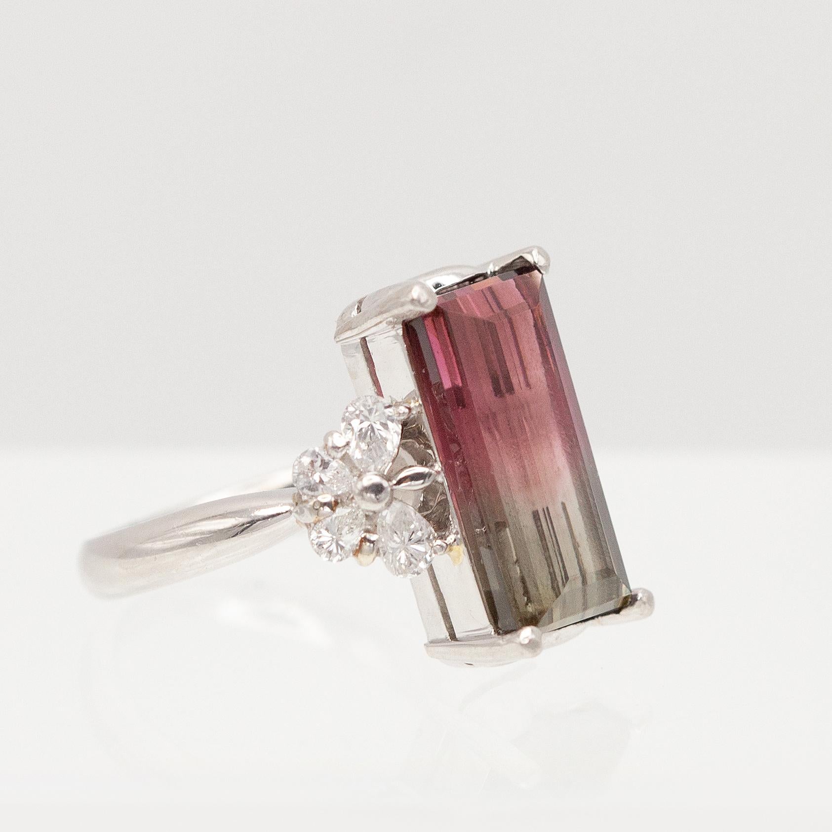 Women's Platinum Watermelon Tourmaline Diamond Ring For Sale