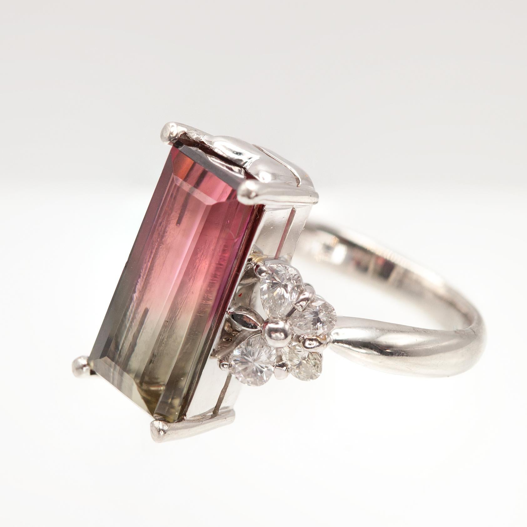 Platinum Watermelon Tourmaline Diamond Ring For Sale 1