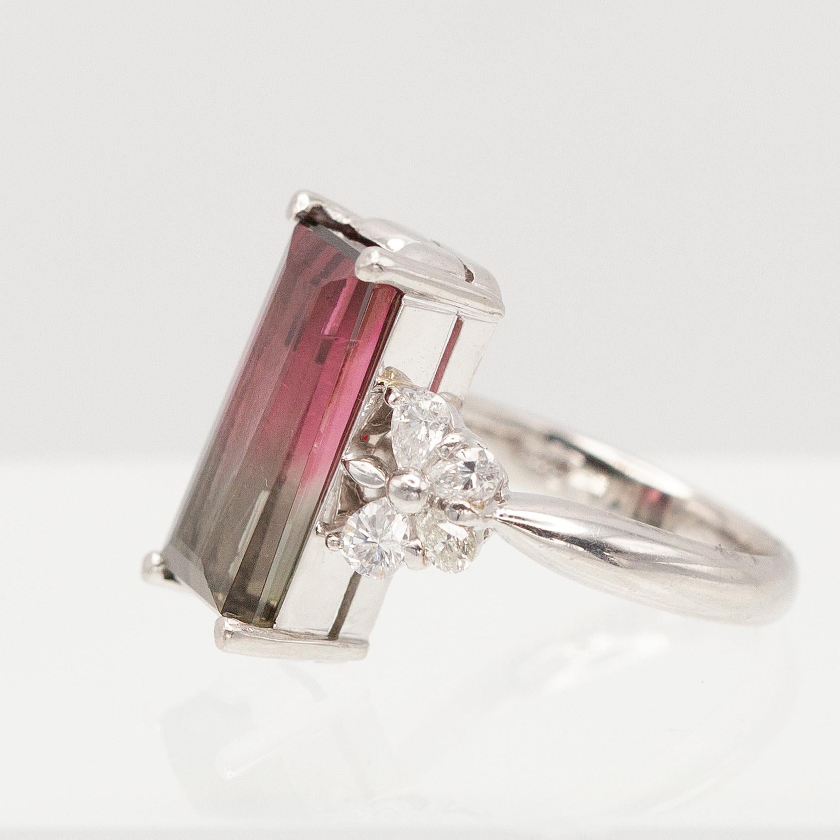 Platinum Watermelon Tourmaline Diamond Ring For Sale 2