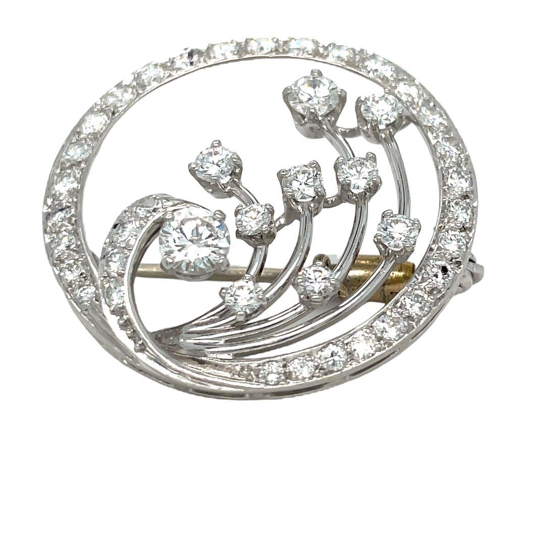 Taille rose Broche en forme de cercle de vague en platine avec diamants 2,20 carats en vente