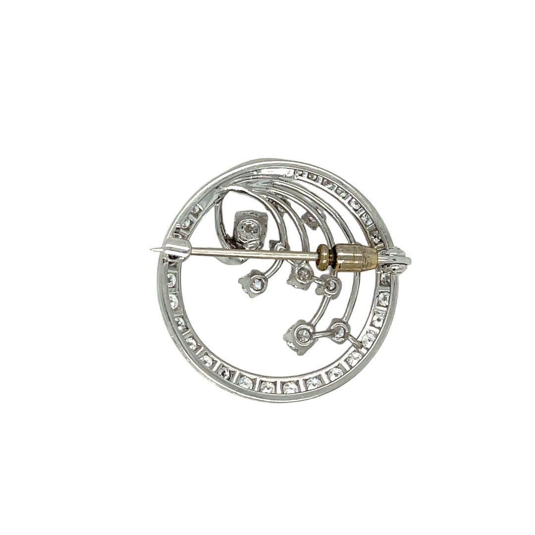 Women's Platinum Wave Circle 2.20 carats Diamond Pin/Brooch For Sale