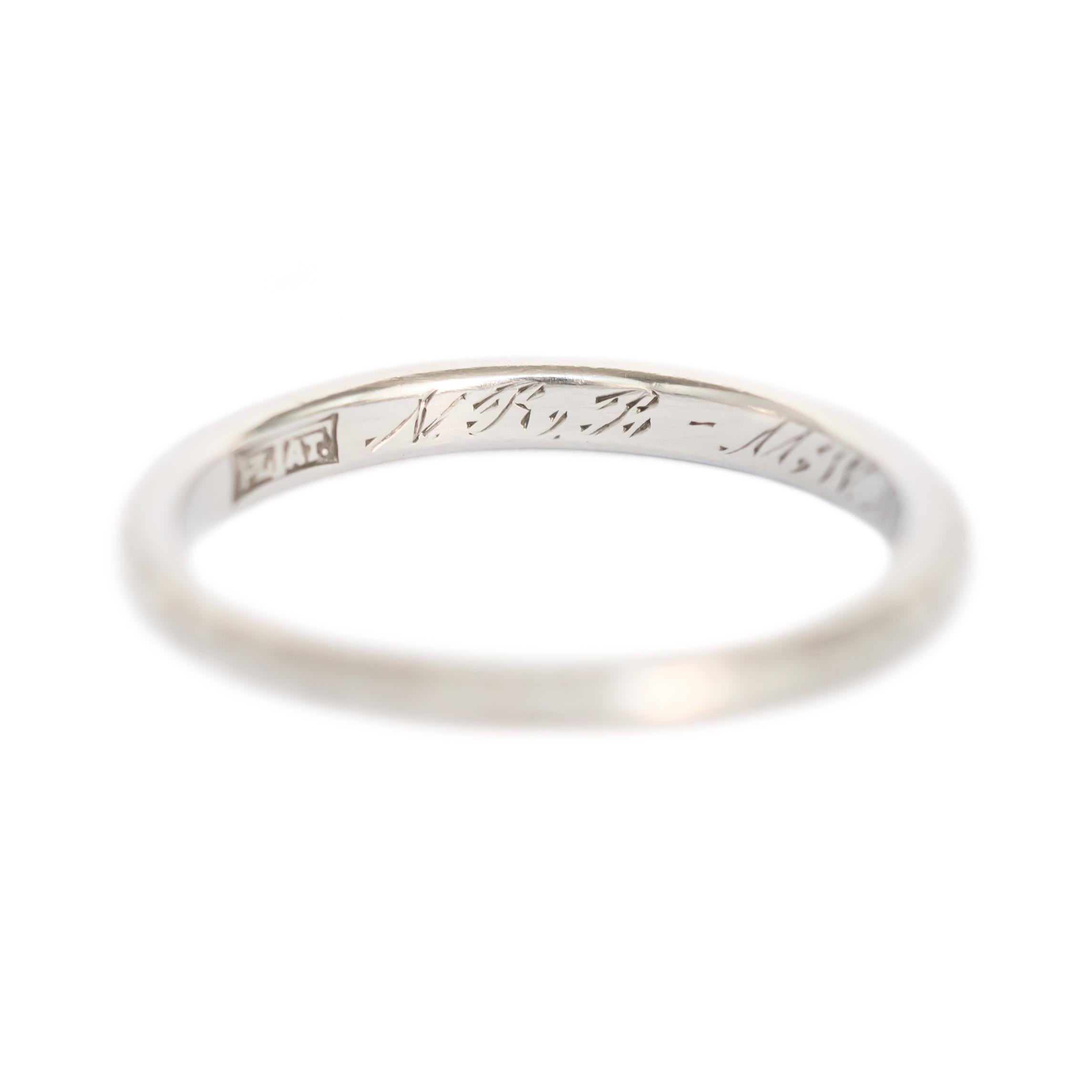 Item Details: 
Ring Size: 7
Metal Type: Platinum
Weight: 4.2 grams

Engraving: 