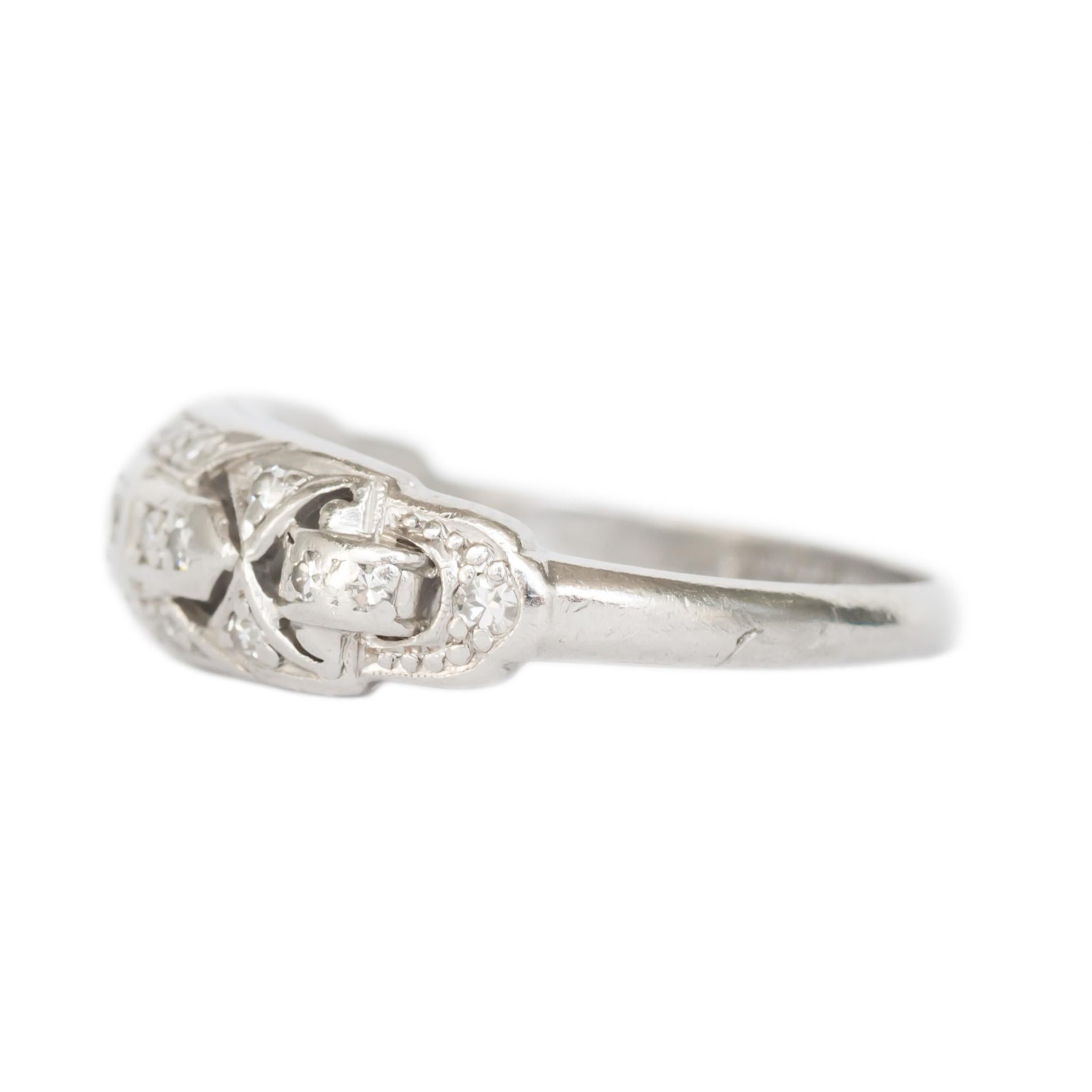 Item Details: 
Ring Size: Approximately 7.10
Metal Type: Platinum
Weight: 5.2 grams

Stone Details: 
Shape: Antique Single Cut
Total Carat Weight: .15 carat total weight
Color: F
Clarity: VS

Finger to Top of Stone Measurement: 4.01mm