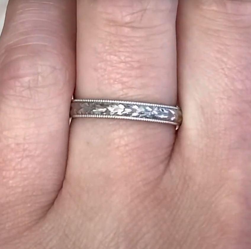 Platinum Wedding Band, Hand Engraved Design In Excellent Condition For Sale In New York, NY