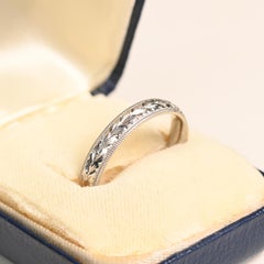 Eternity Engraved Platinum Band Ring. Comfort fit Fine Milgrain Wedding Ring 2mm
