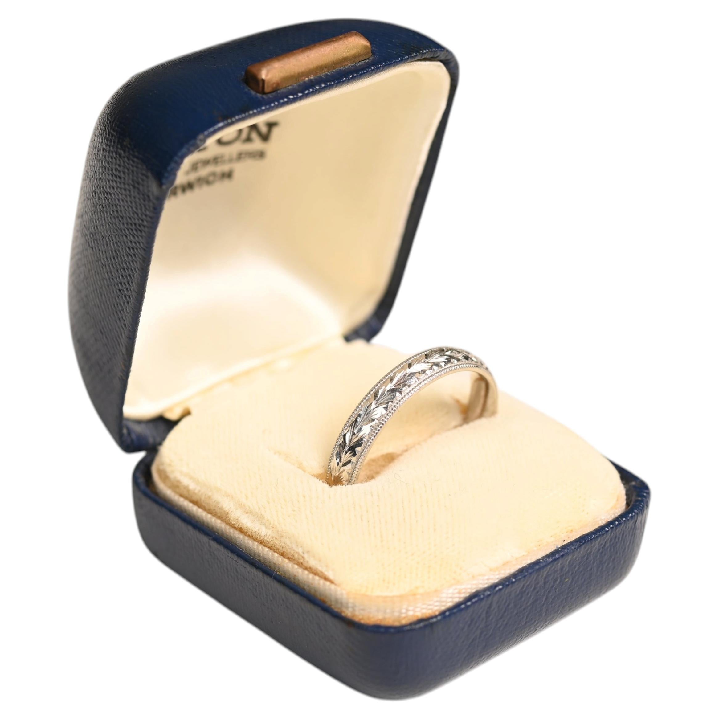 Engraved Platinum Wedding Ring. Eternity Band Platinum Fine Milgrain 2mm Unisex