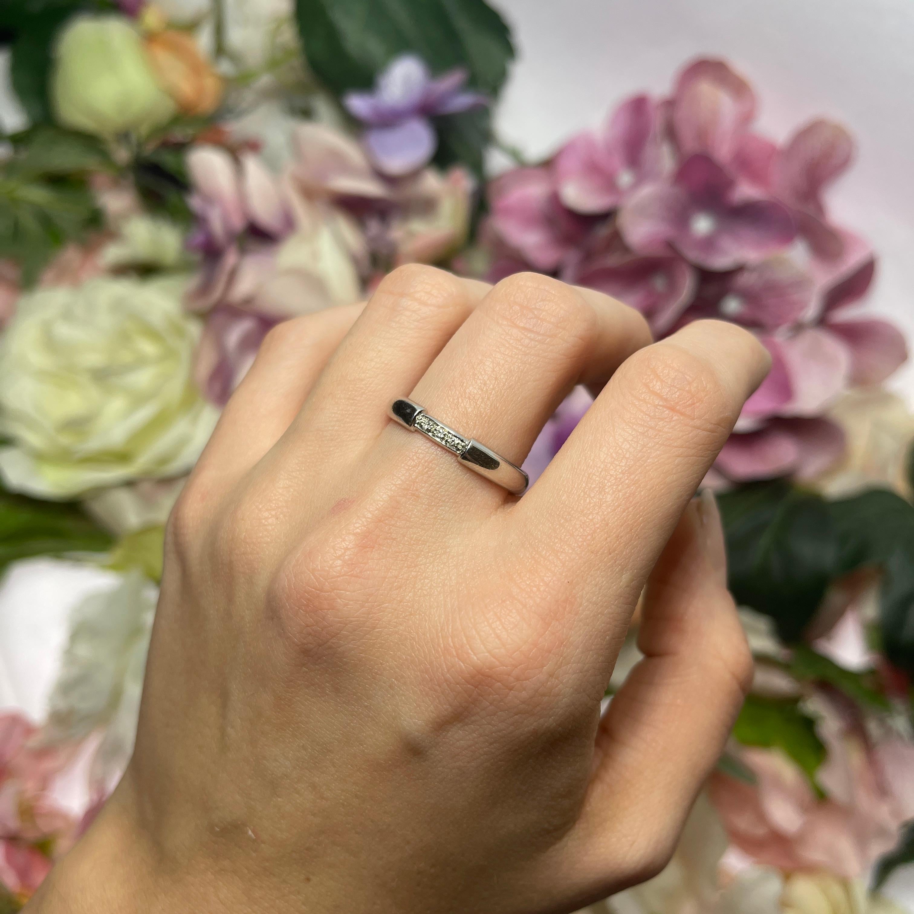 Platinum Wedding Band with Diamond Accent For Sale 2