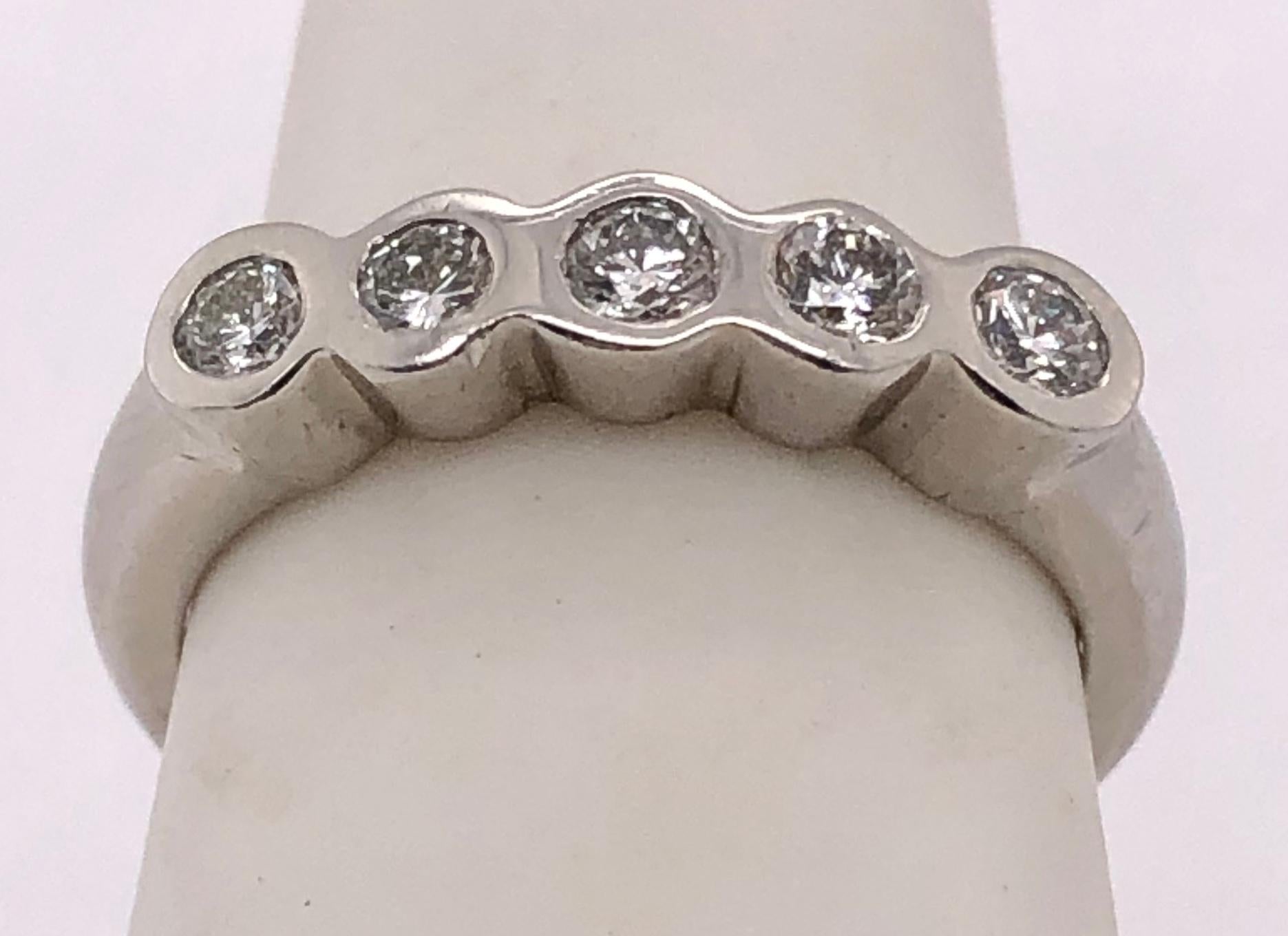 Women's or Men's Platinum Wedding Band with Five Round Diamonds .50 Total Diamond Weight For Sale