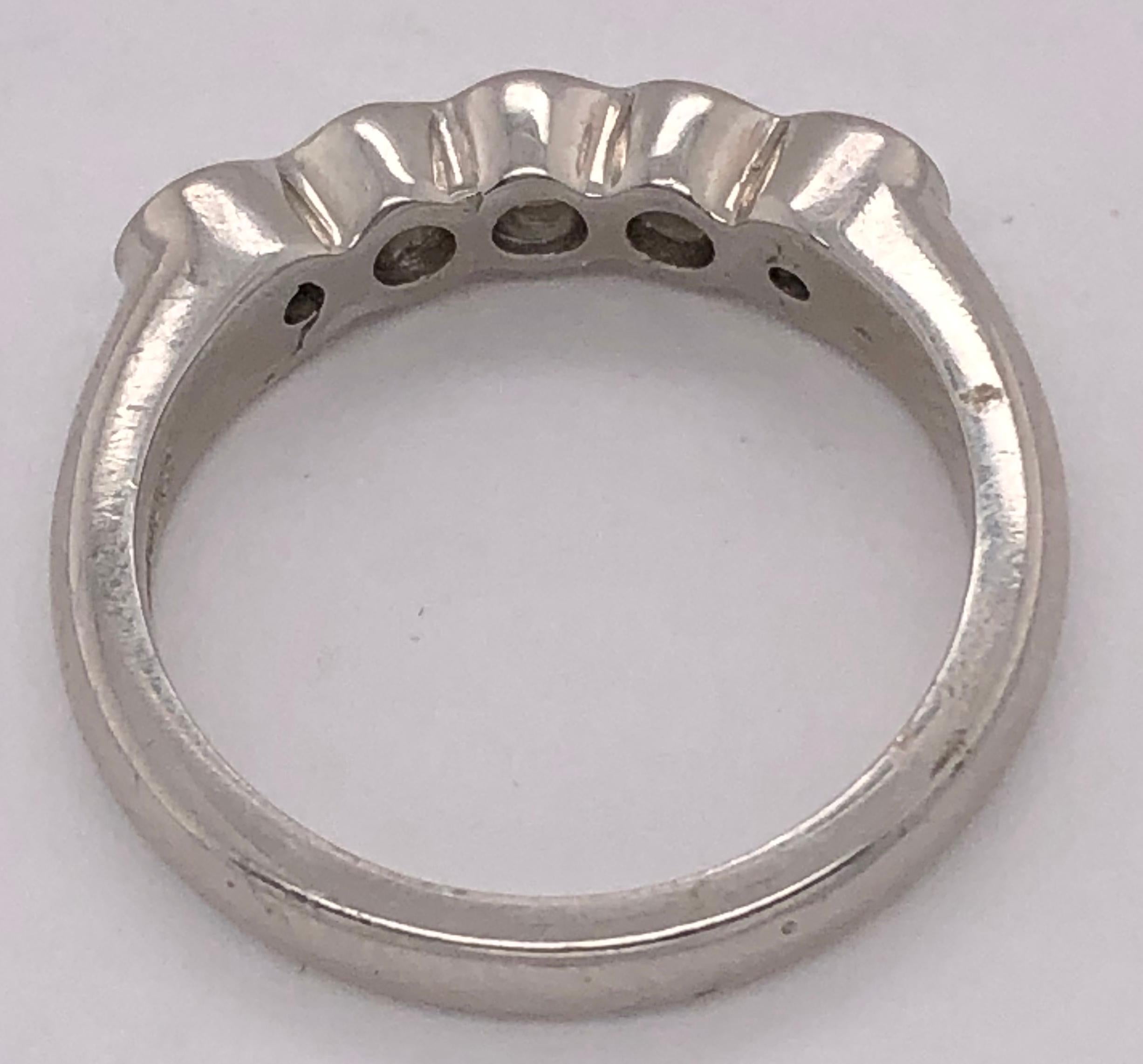 Platinum Wedding Band with Five Round Diamonds .50 Total Diamond Weight For Sale 3