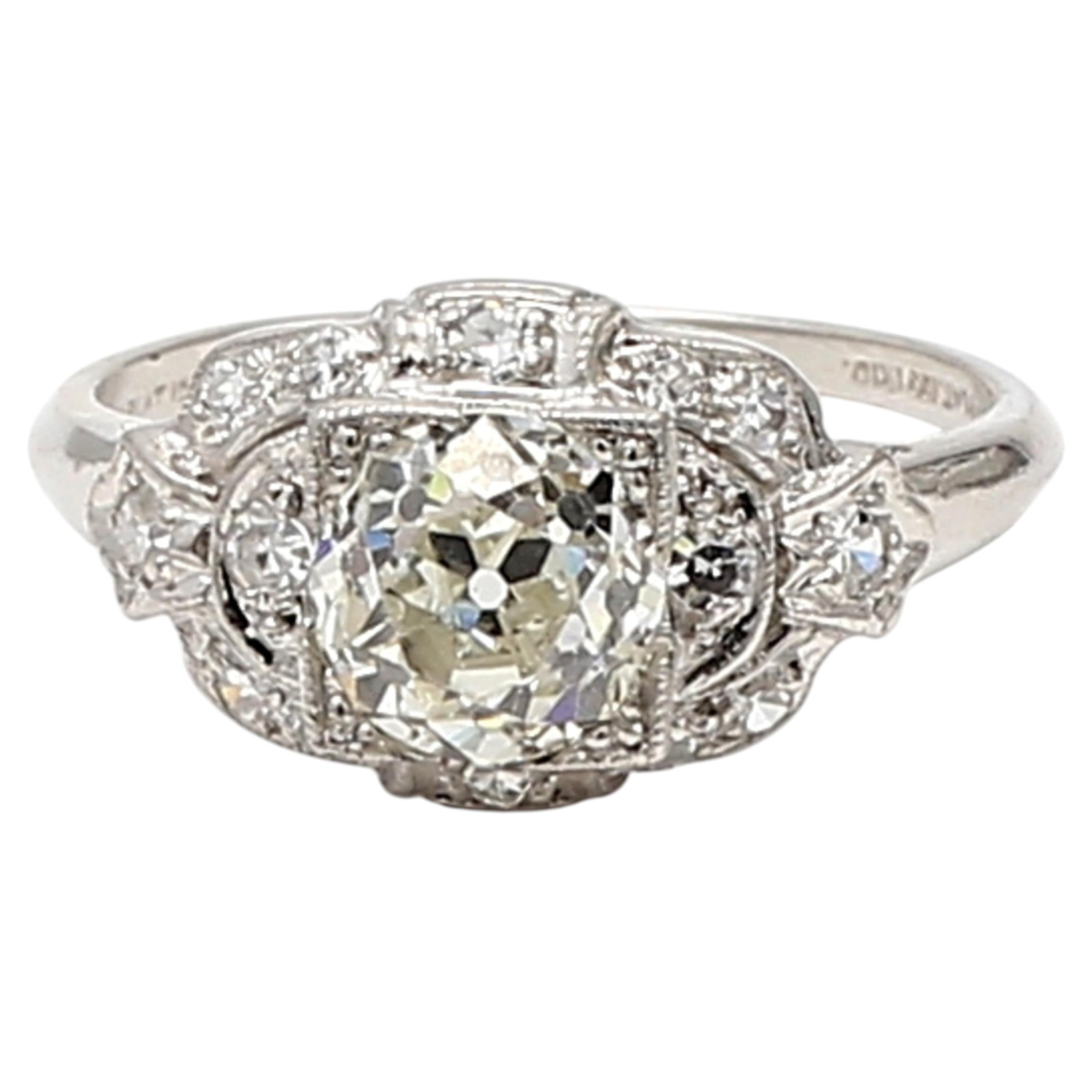 Ehering aus Platin mit Diamanten im alten europäischen Schliff (1,42 Karat), Größe 6, K-VS1, GIA
