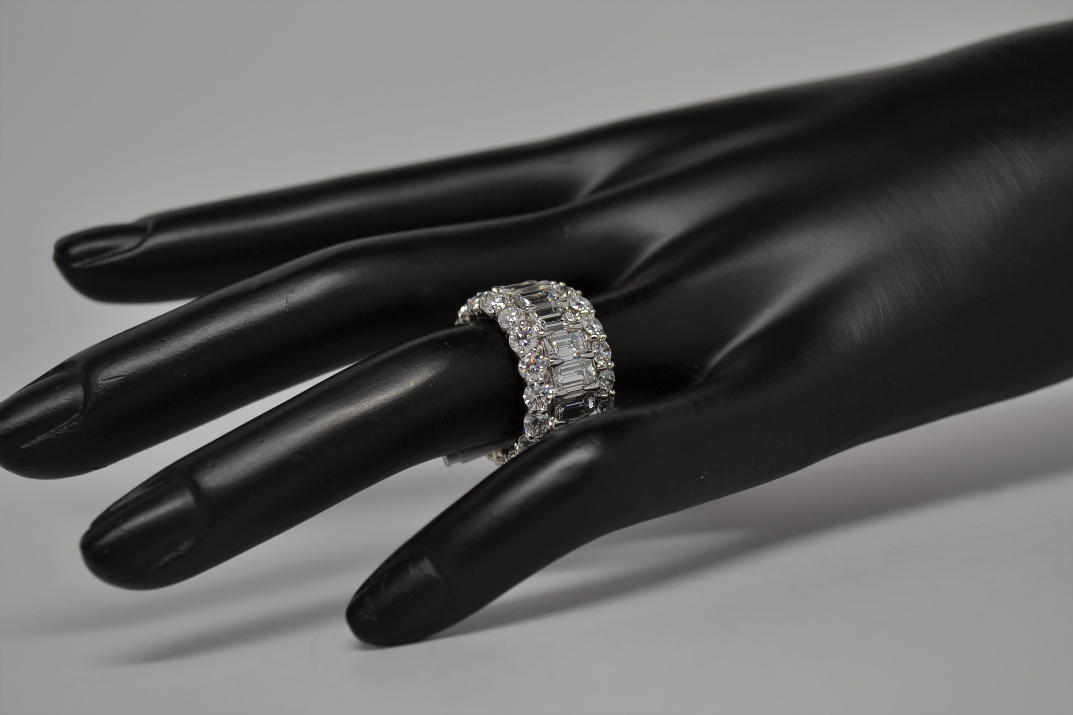 Platinum Wedding Ring with Emerald Cut & Round Brilliant Cut Diamonds, 14.12ct For Sale 5
