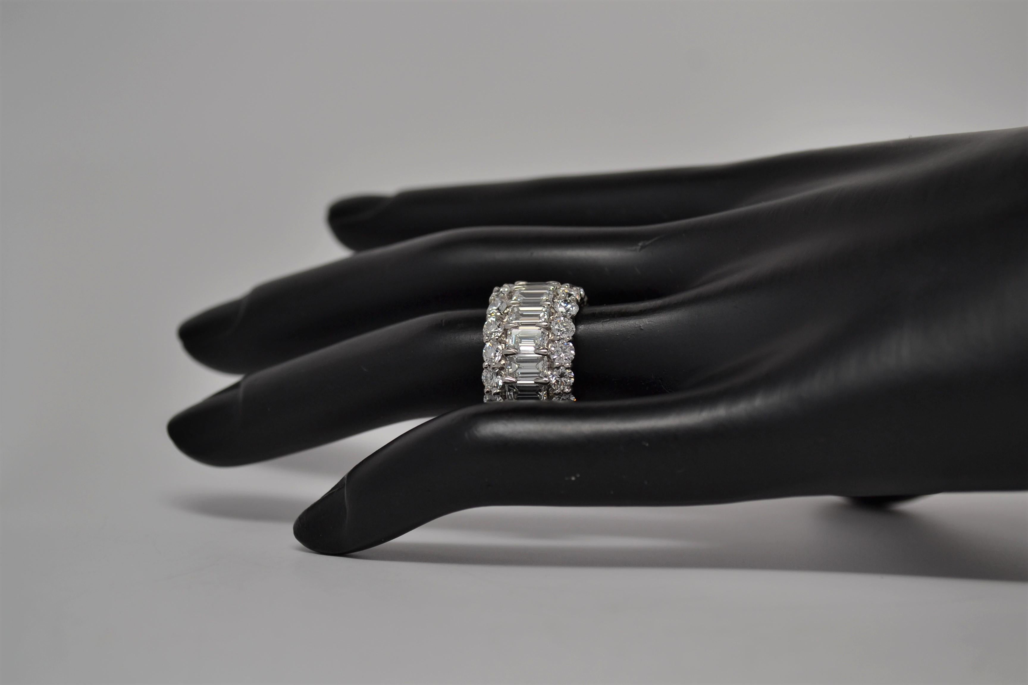 Platinum Wedding Ring with Emerald Cut & Round Brilliant Cut Diamonds, 14.12ct For Sale 6