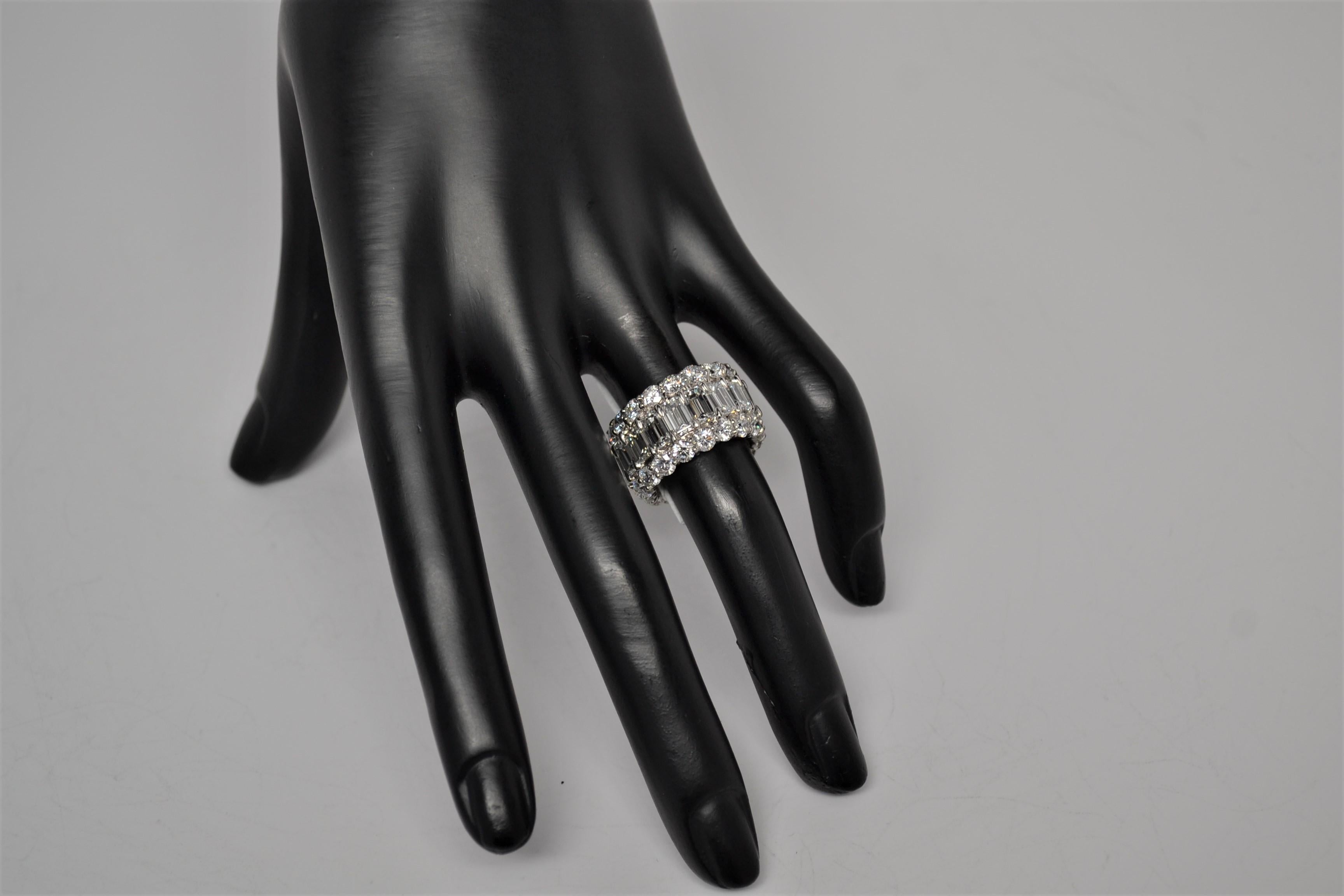 Platinum Wedding Ring with Emerald Cut & Round Brilliant Cut Diamonds, 14.12ct For Sale 4