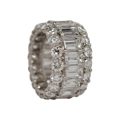 Platinum Wedding Ring with Emerald Cut & Round Brilliant Cut Diamonds, 14.12ct