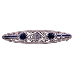 Platinum White and Blue Sapphire Brooch Pin