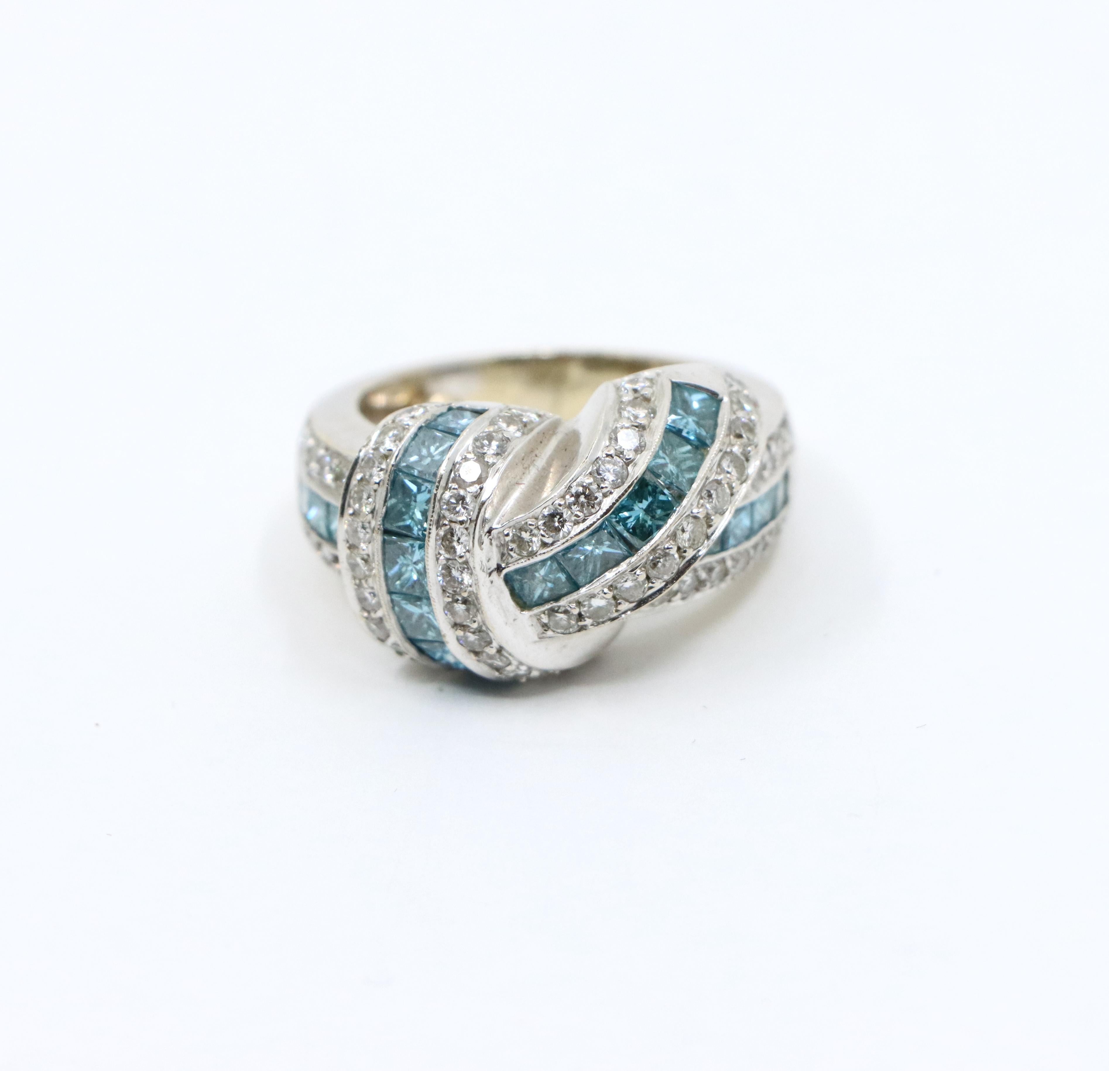 Platinum White & Blue Diamond Ring For Sale 5