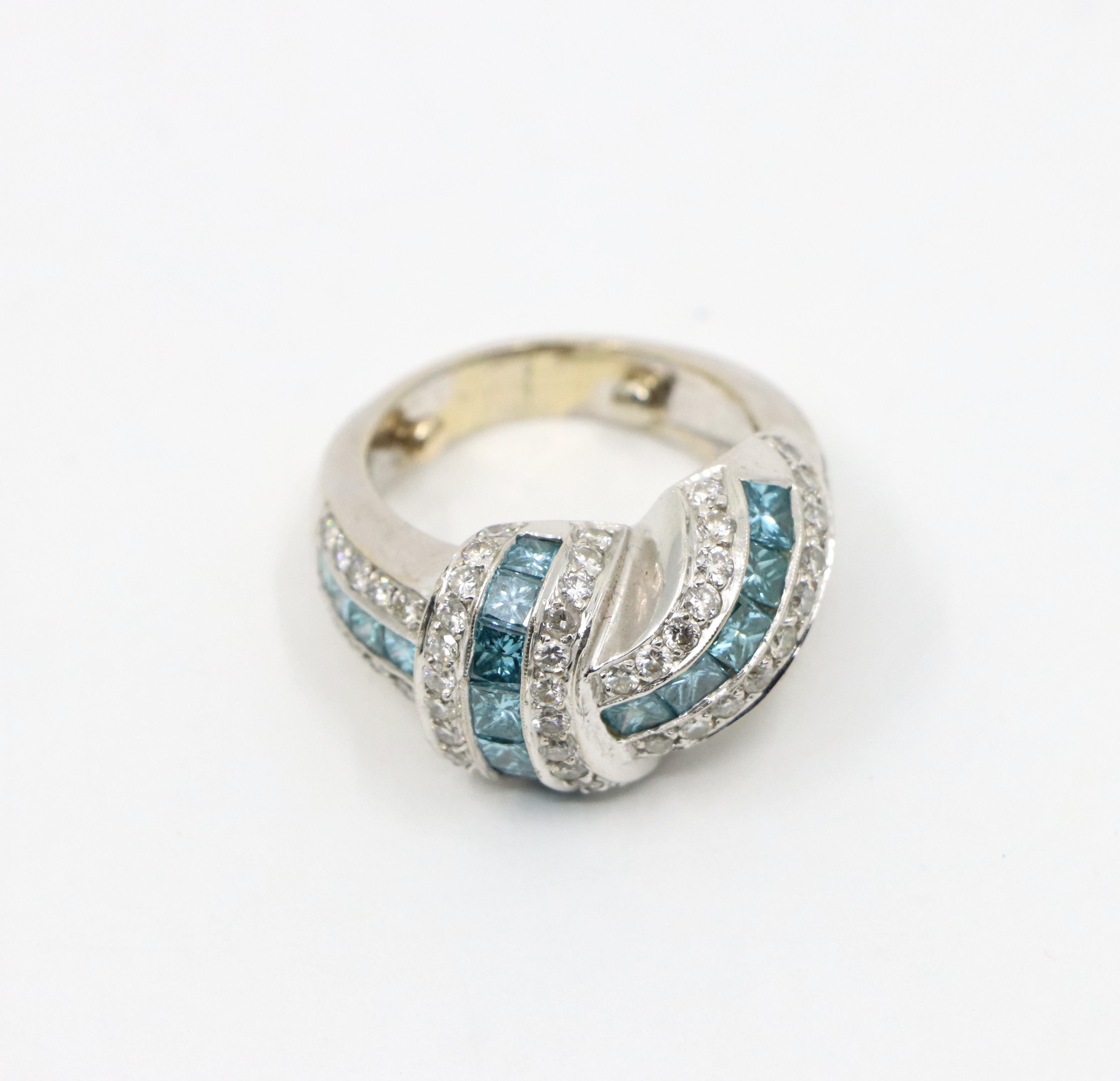 Platinum White & Blue Diamond Ring For Sale 6