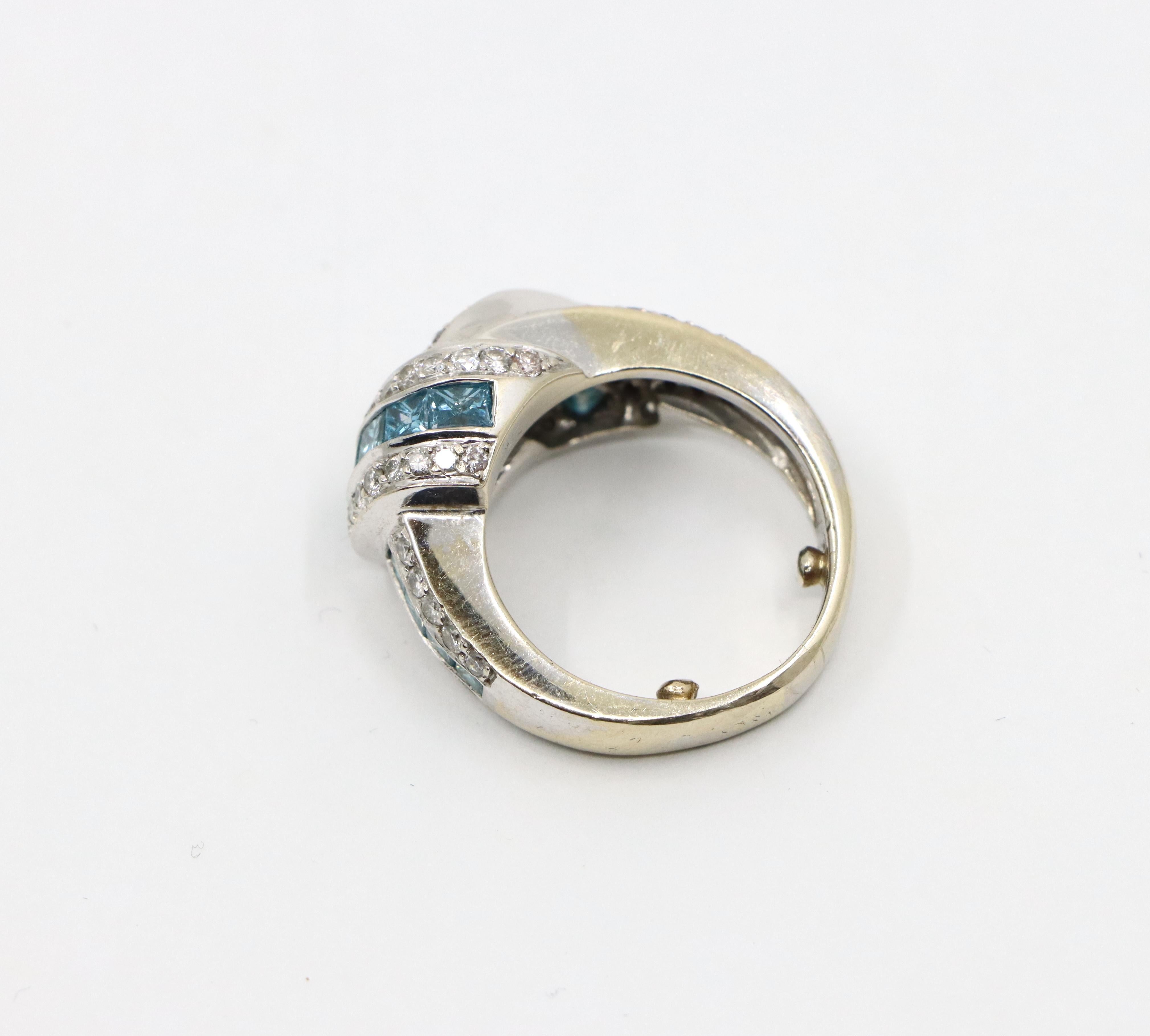 Platinum White & Blue Diamond Ring For Sale 7