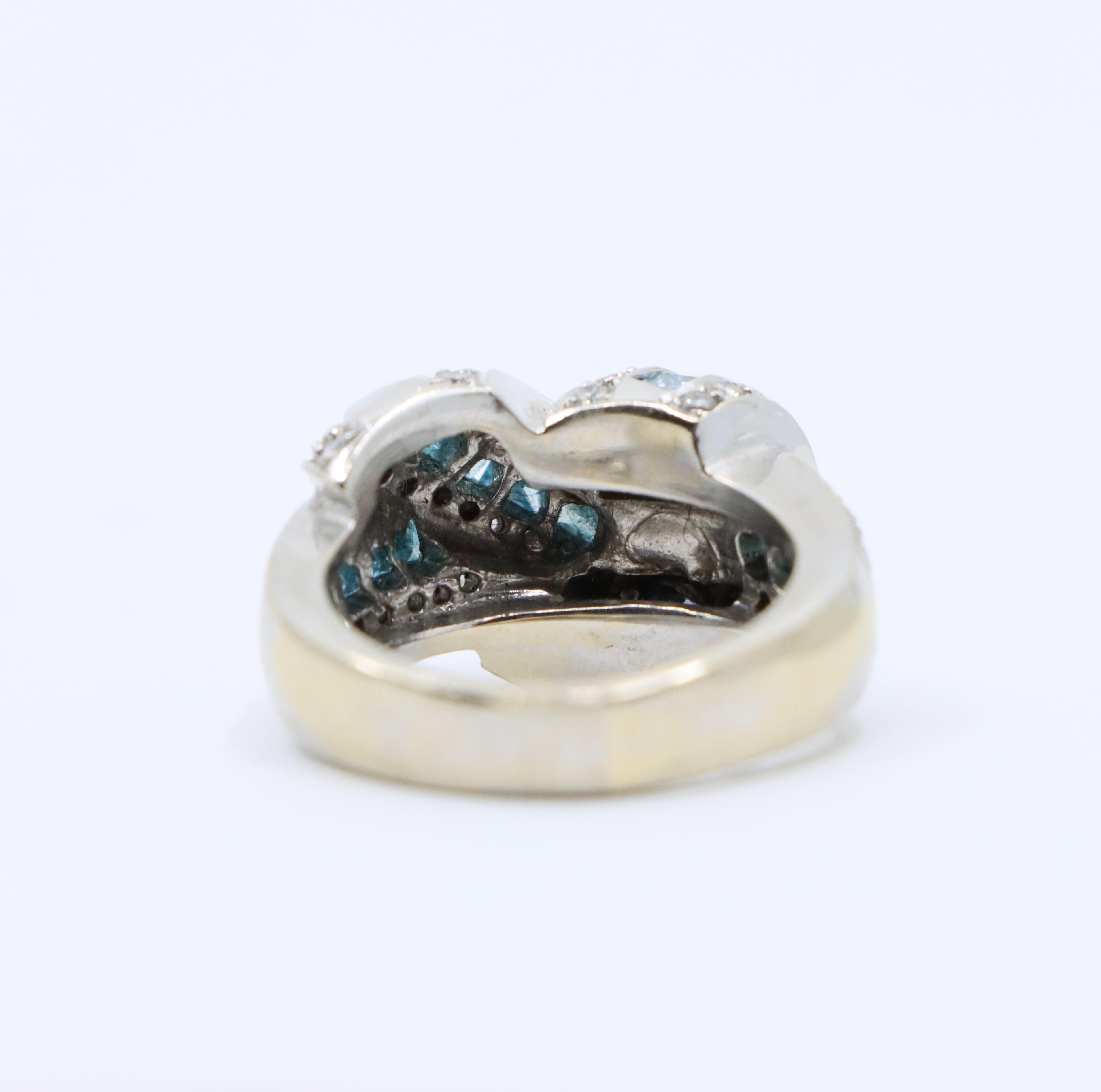 Platinum White & Blue Diamond Ring For Sale 8