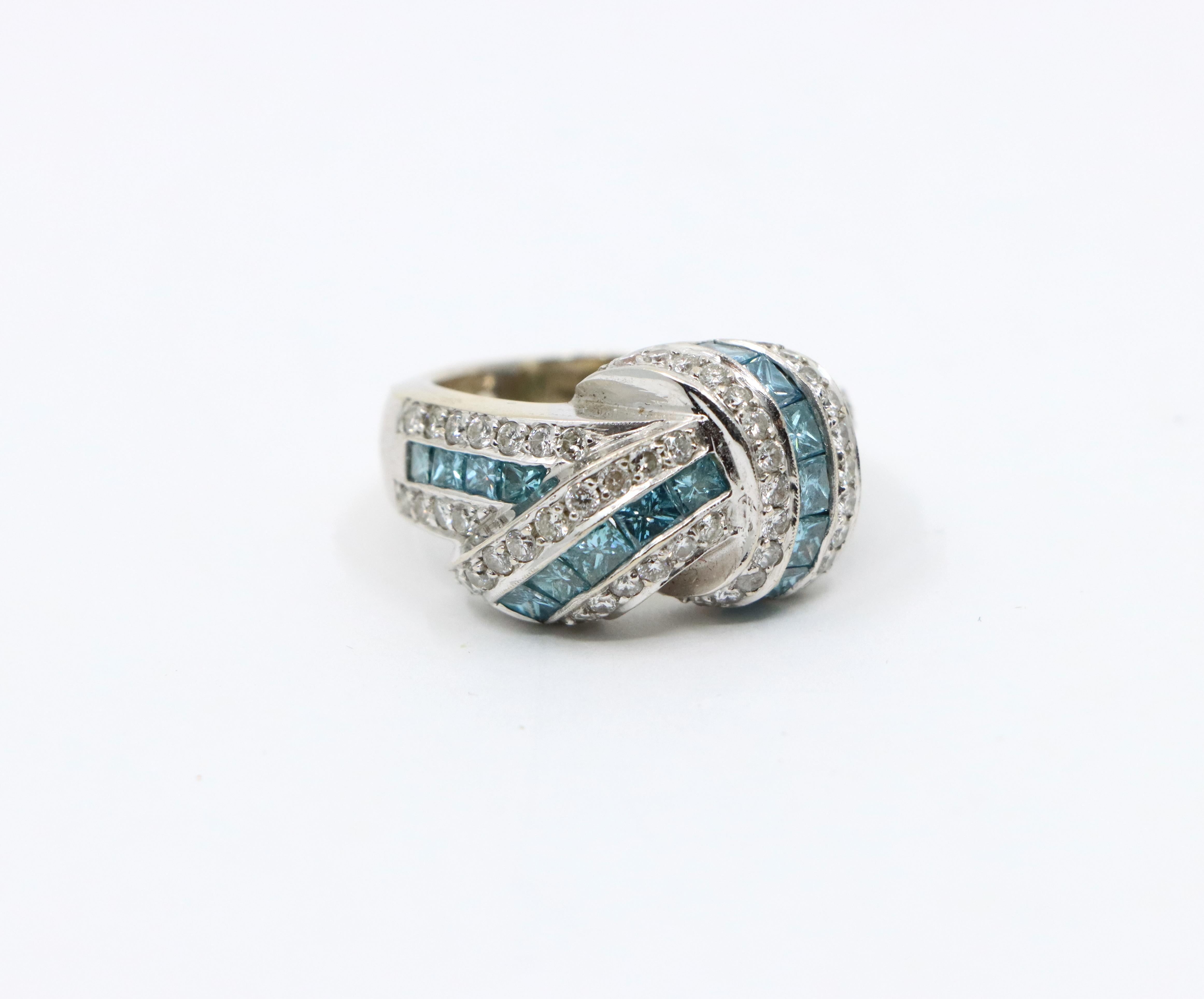 Platinum White & Blue Diamond Ring For Sale 9