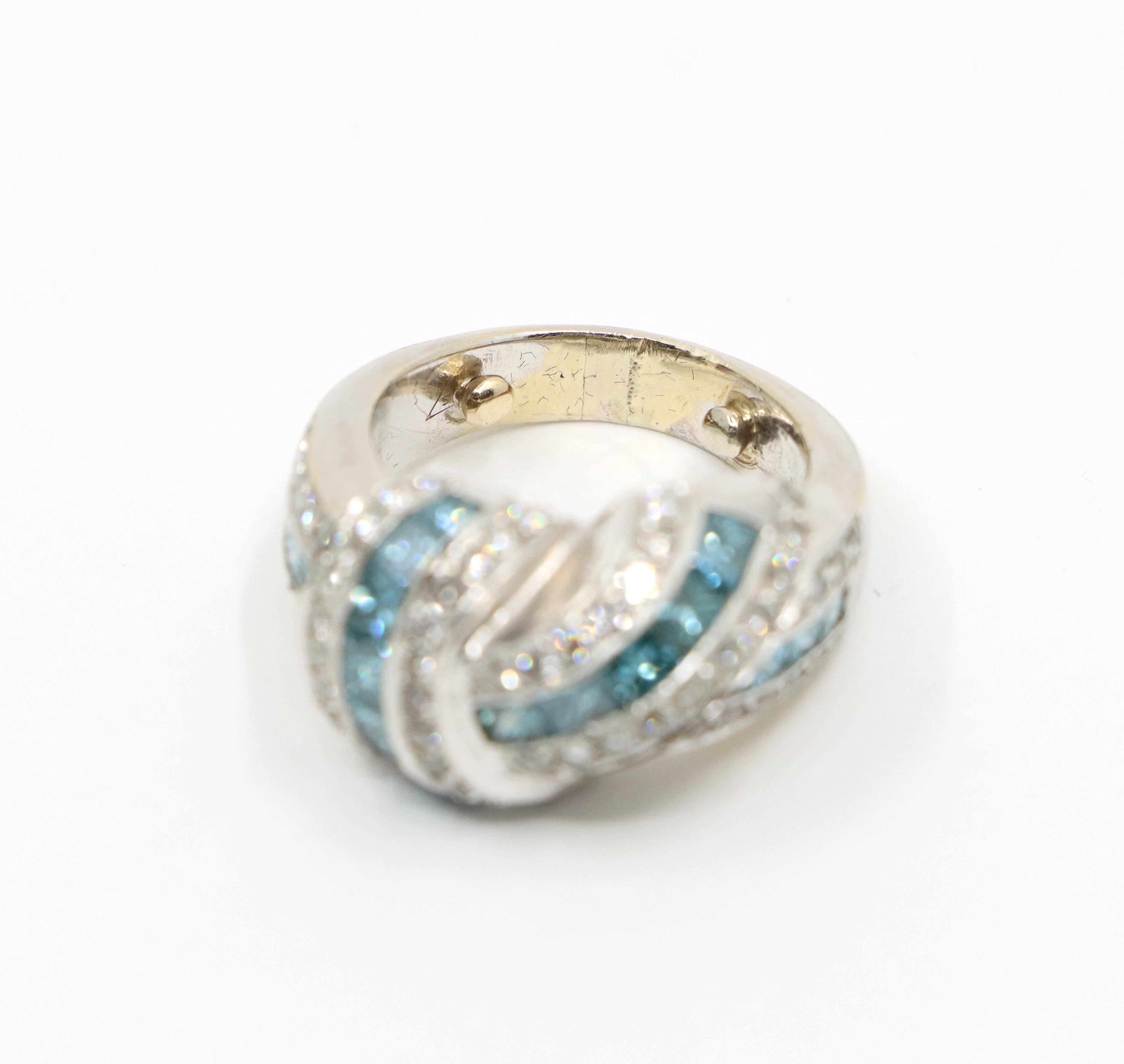 Platinum White & Blue Diamond Ring For Sale 10