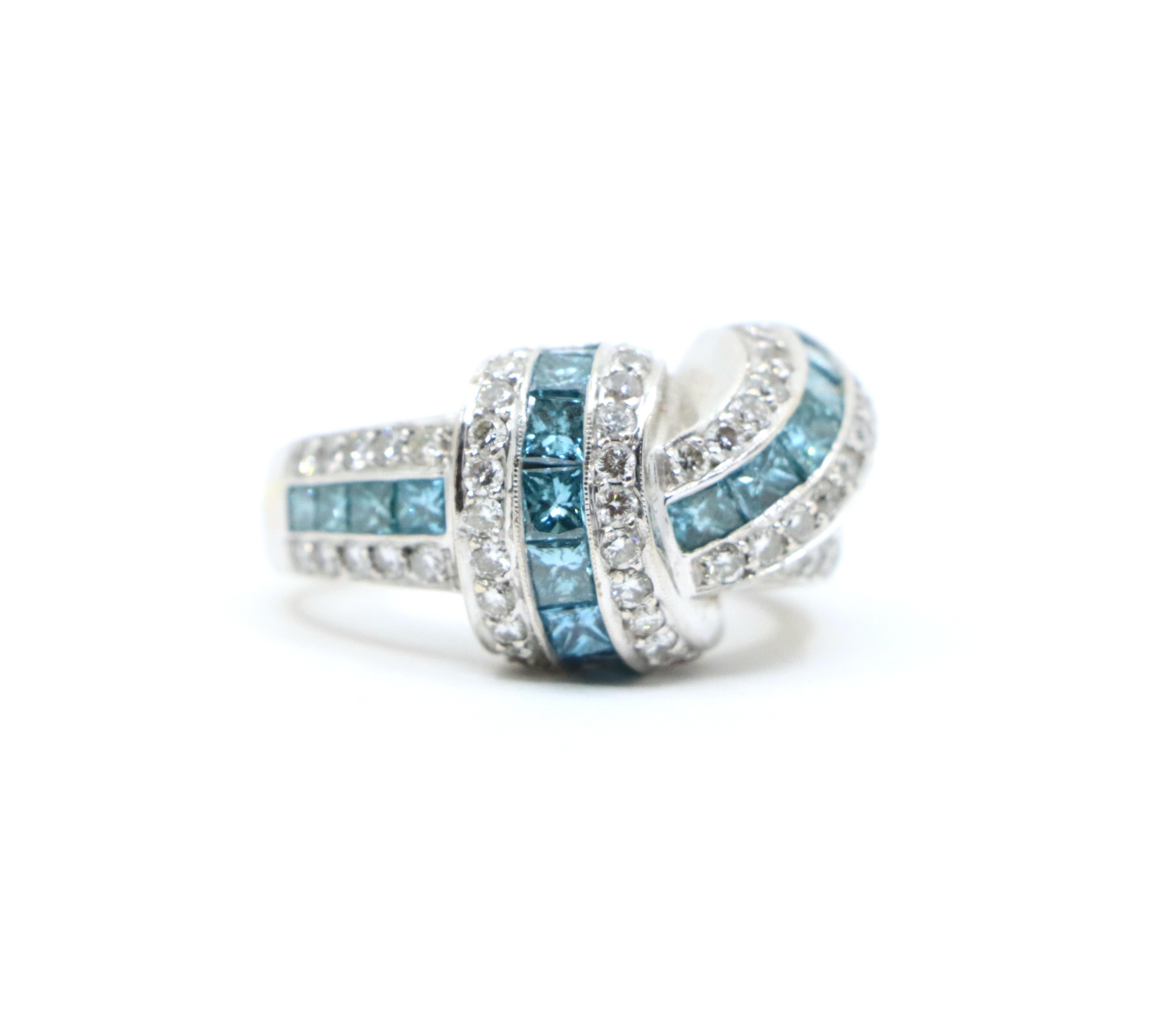 Round Cut Platinum White & Blue Diamond Ring For Sale