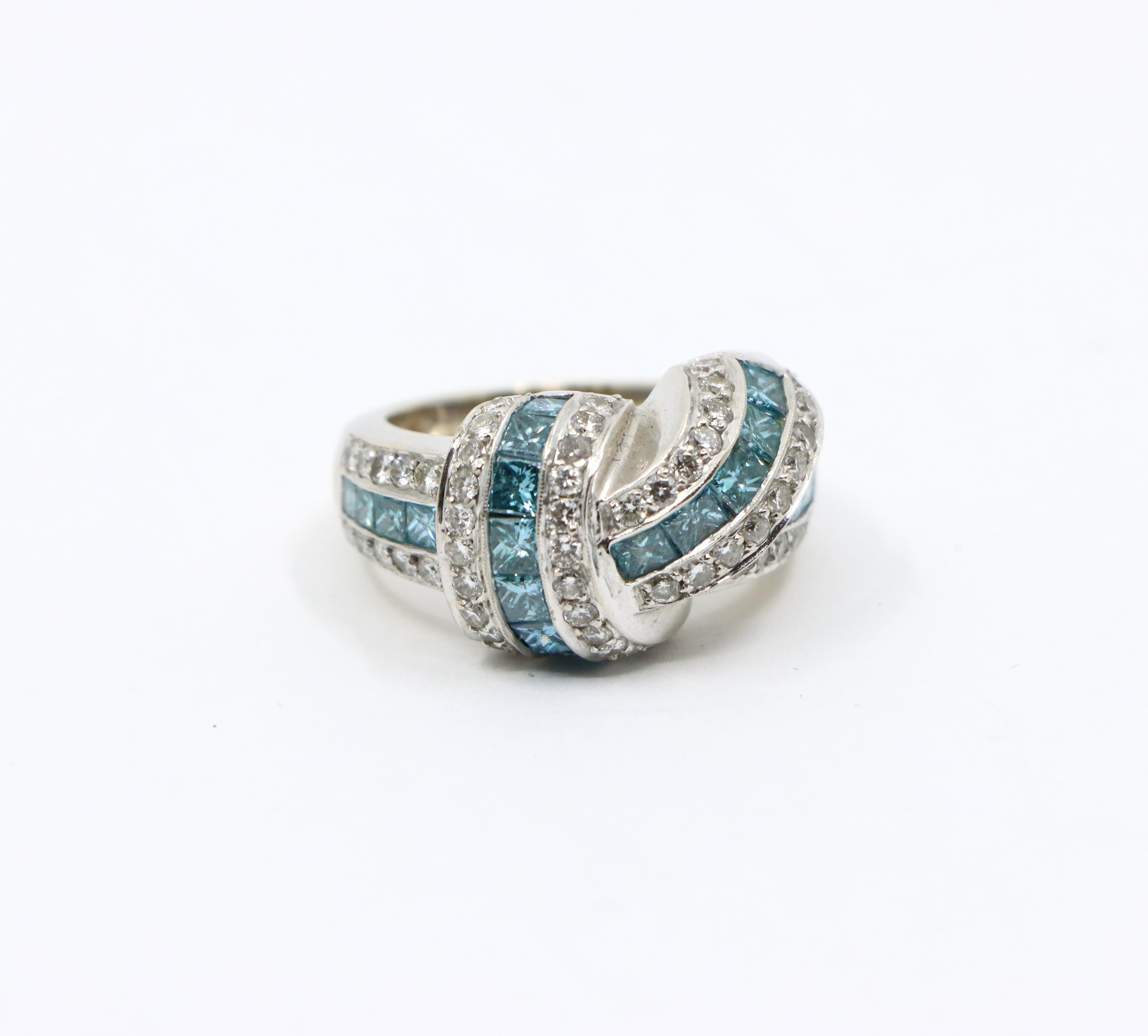 Platinum White & Blue Diamond Ring For Sale 1
