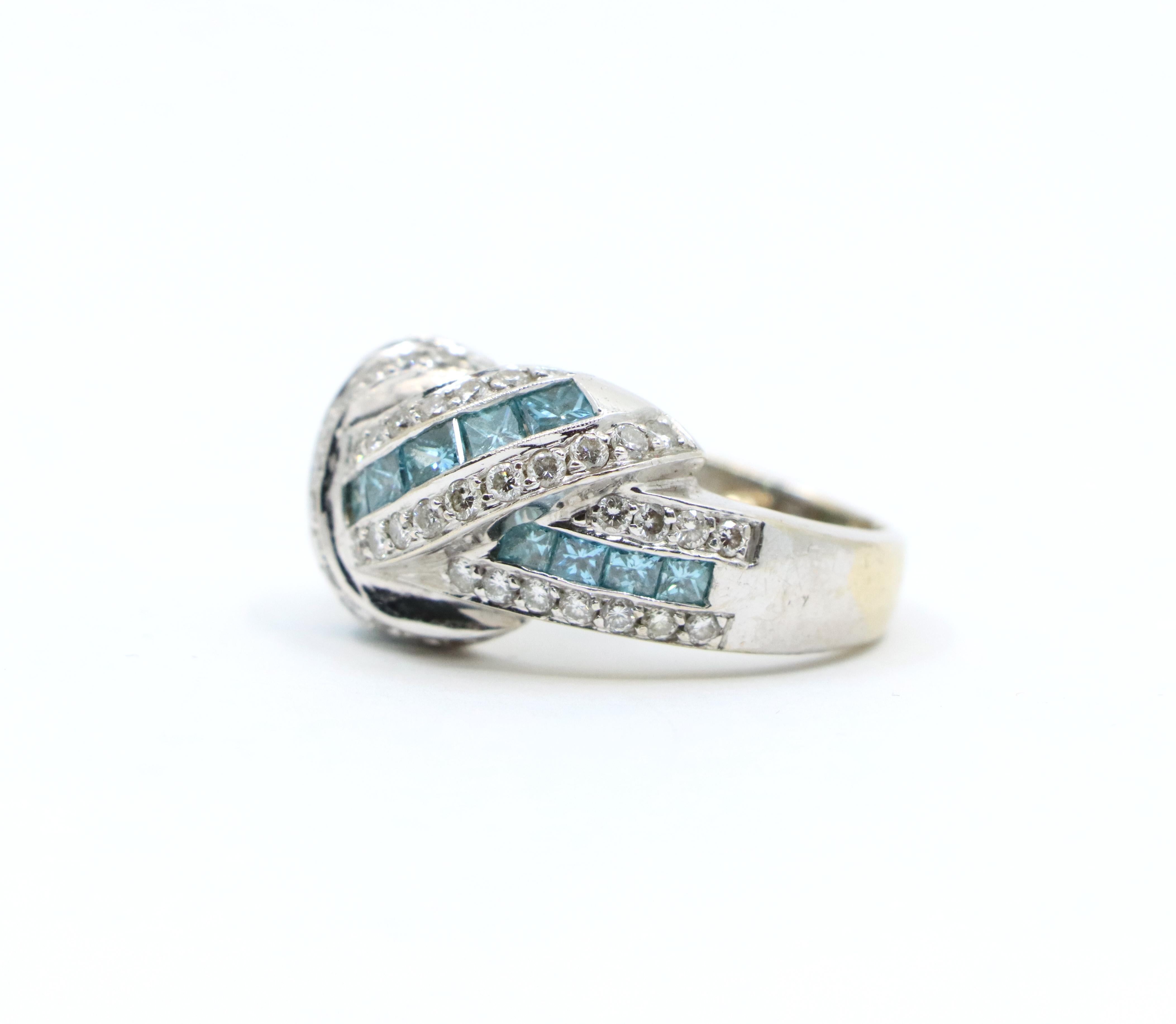Platinum White & Blue Diamond Ring For Sale 2