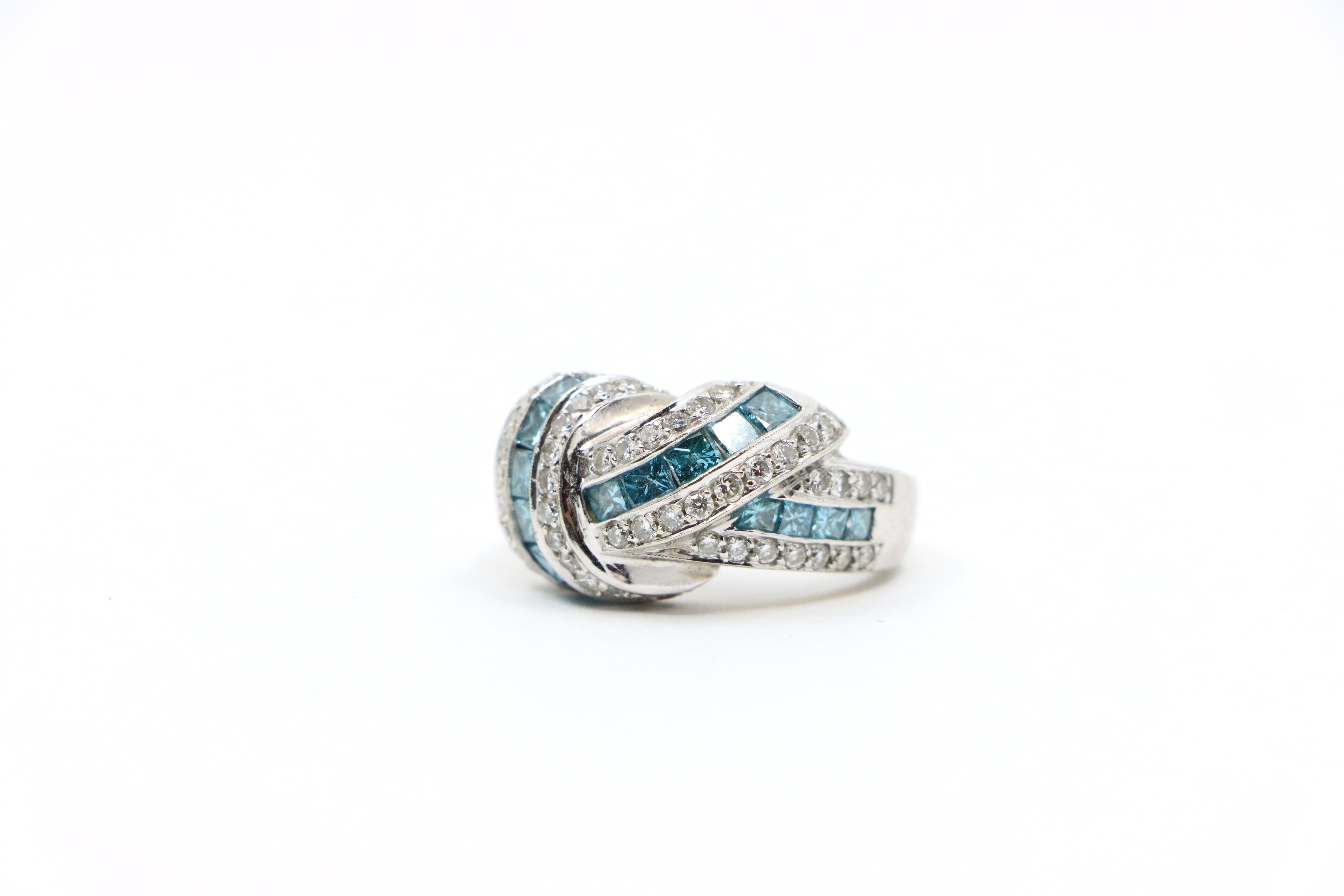 Platinum White & Blue Diamond Ring For Sale 3