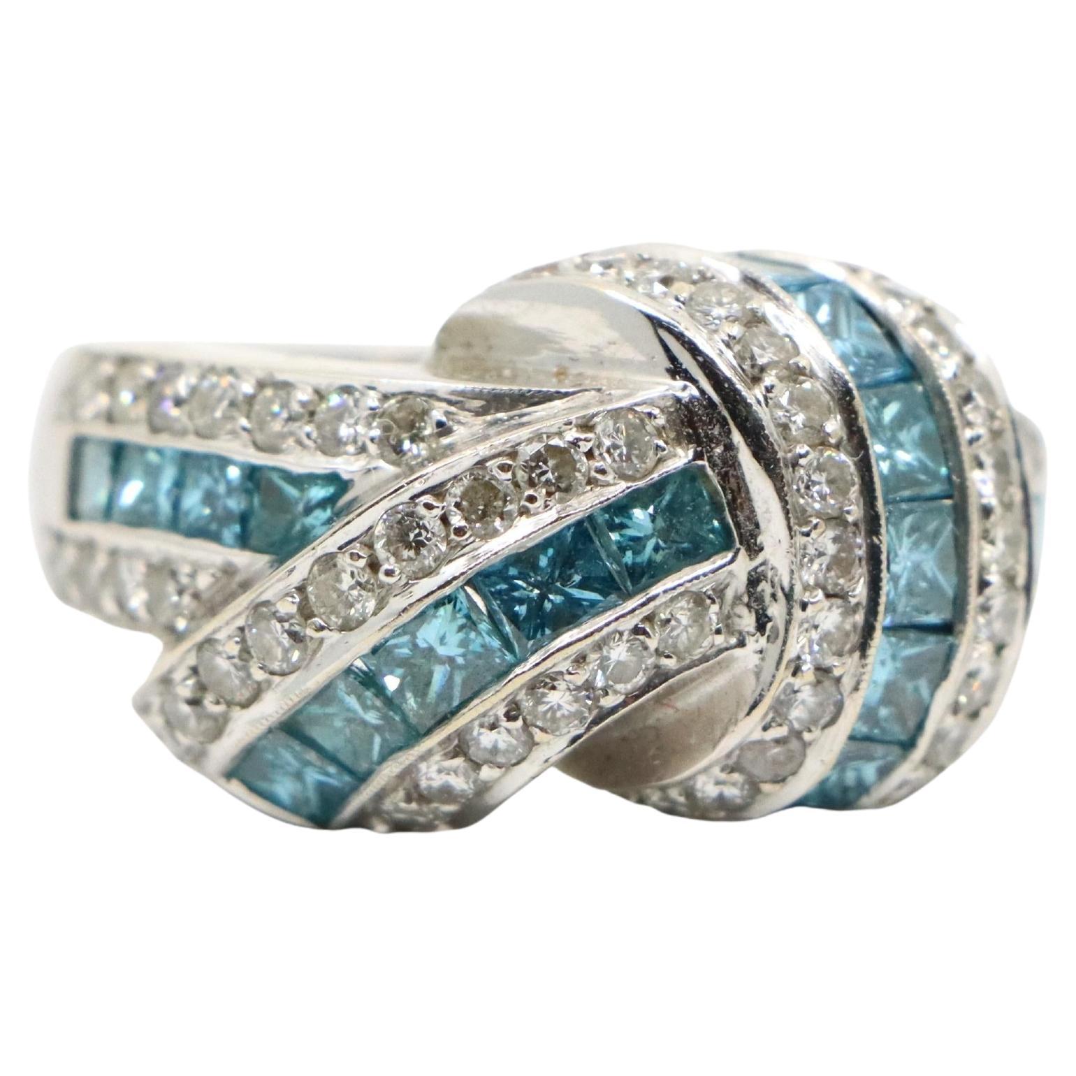 Platinum White & Blue Diamond Ring