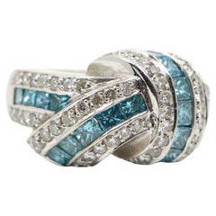 Platin Weißer & Blauer Diamantring aus Platin