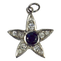 Platinum White Diamond Blue Sapphire Starfish Charm Pendant