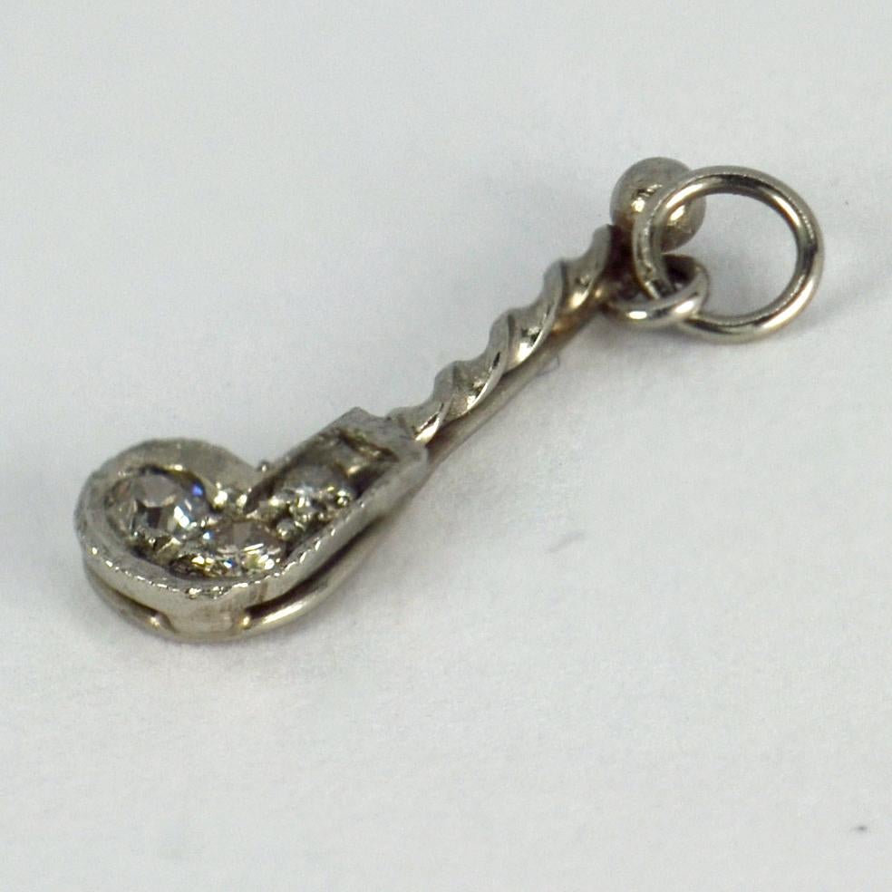 Platinum White Diamond Golf Club Charm Pendant In Good Condition For Sale In London, GB