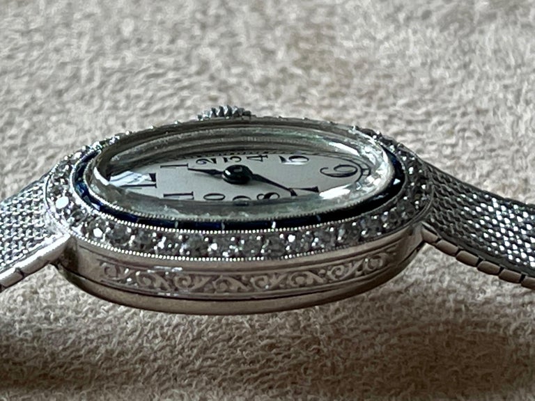 Platinum White Gold Art Deco Diamond Spphire Wrist Watch For Sale at ...