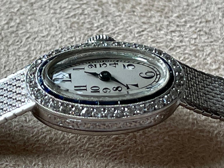 Platinum White Gold Art Deco Diamond Spphire Wrist Watch For Sale at ...