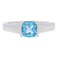 Platinum & White Gold Blue Topaz Ring, 18k Solitaire 1.08ct Trellis Engagement