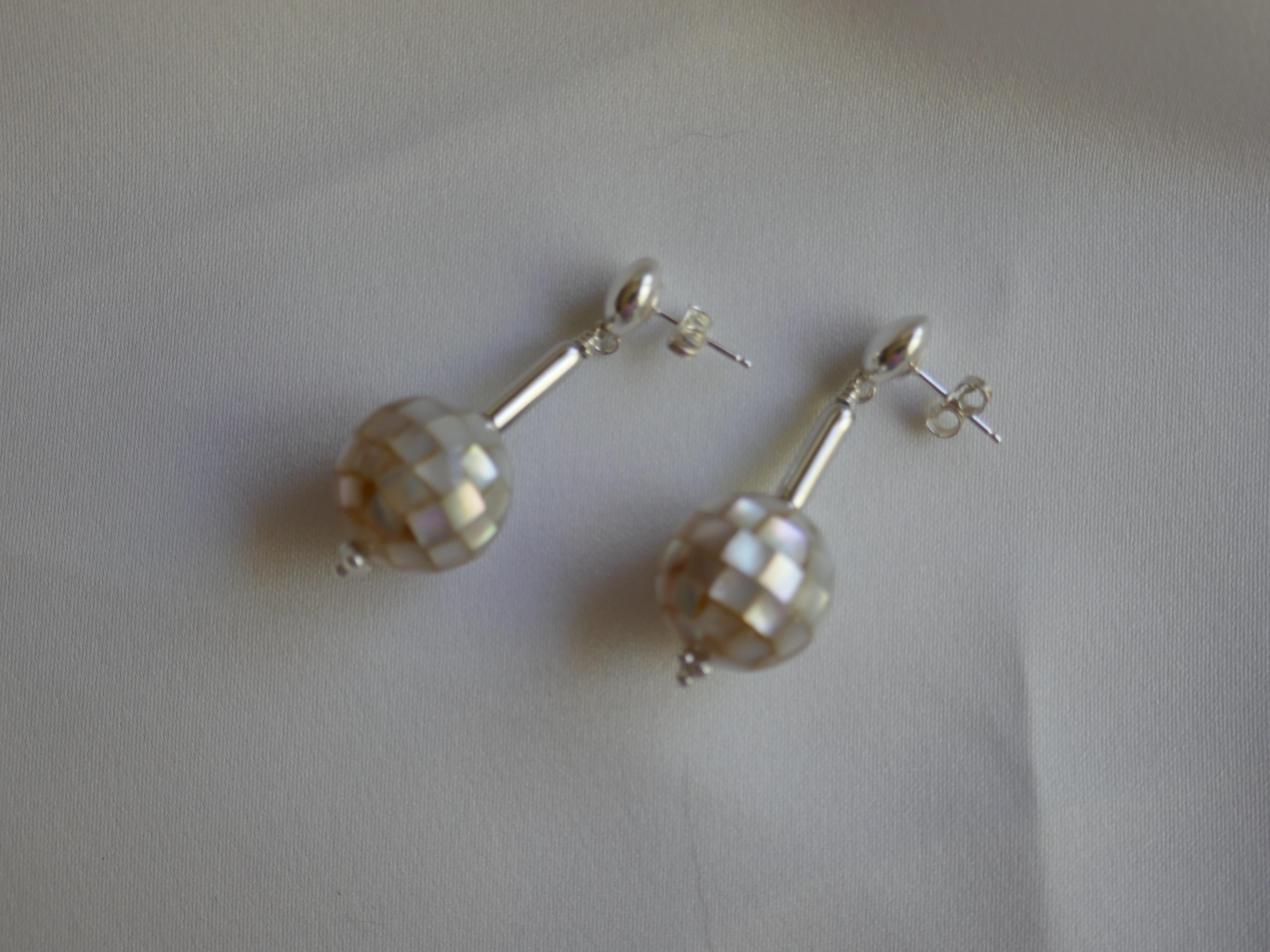 Platinum White Mother of Pearl 925 Sterling Silver Earrings im Zustand „Neu“ im Angebot in Coral Gables, FL