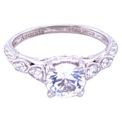 Platinum White Sapphire and Diamond Gabriel & Co Engagement Ring