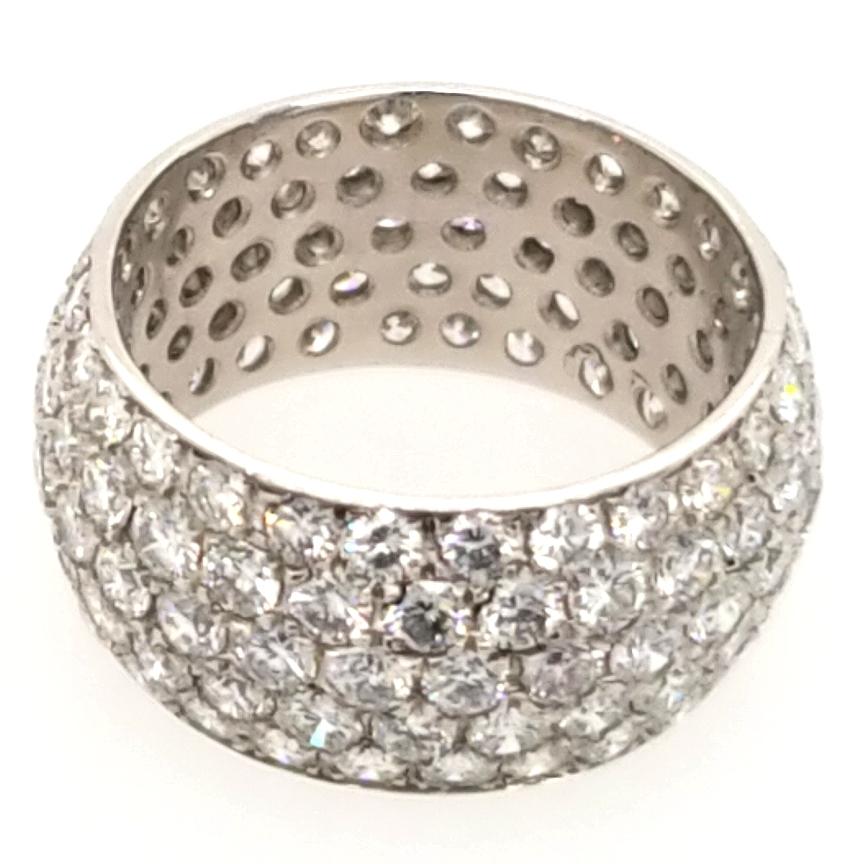 A wide Diamond Micro-Pave Band in Platinum.  Expertly set with Round Brilliant Cut Diamonds G-H in color, VS-SI in clarity and 4.23 carat total weight.  The band is 3/8 inch wide, ring size 5 3/4 and weighs 11.97 grams.
