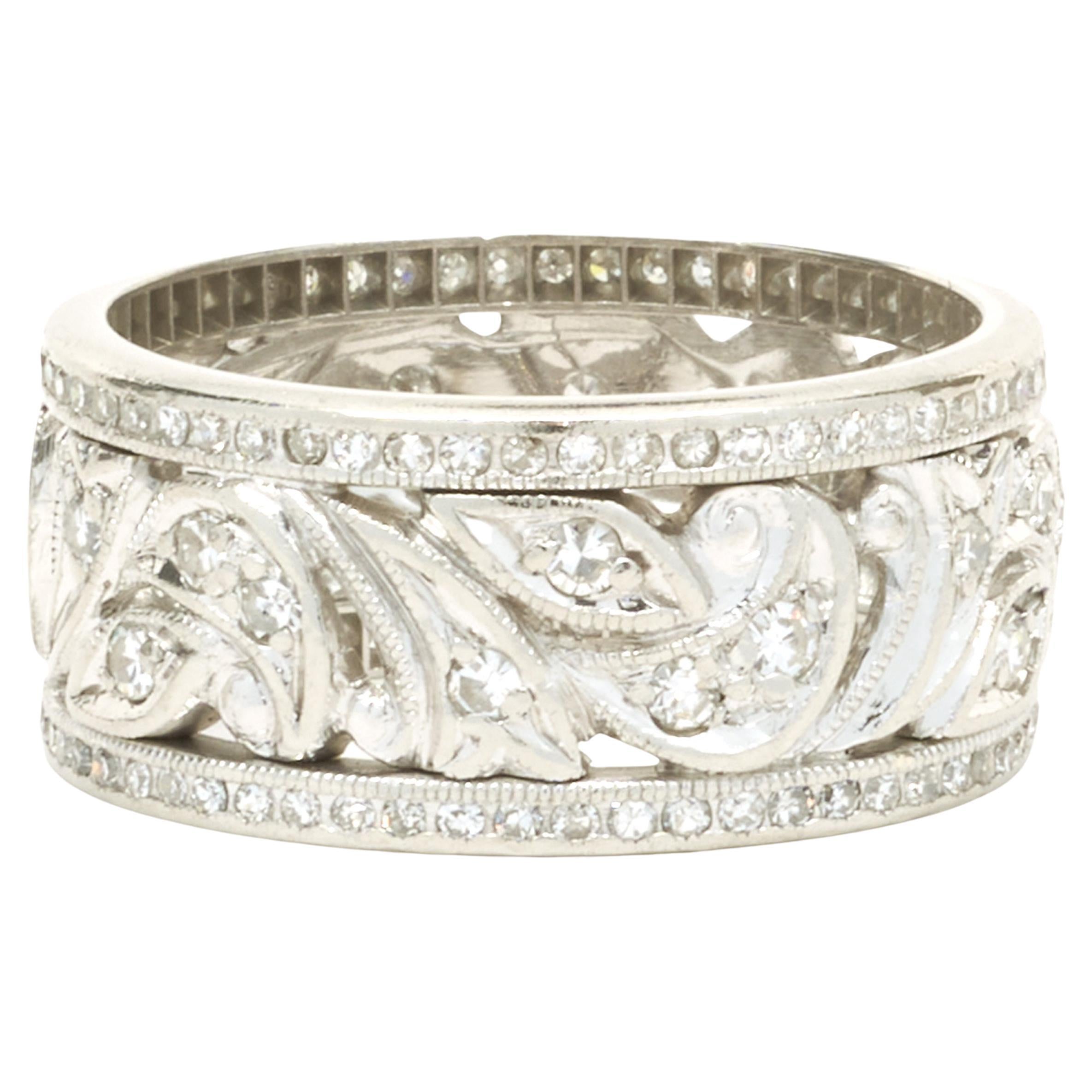 Platinum Wide Floral Diamond Band