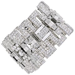 Platinum Wide Statement Estate Diamond Bracelet