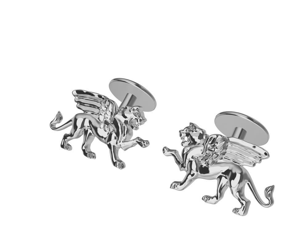 Contemporary Platinum Winged Lion Griffin Cuff links For Sale