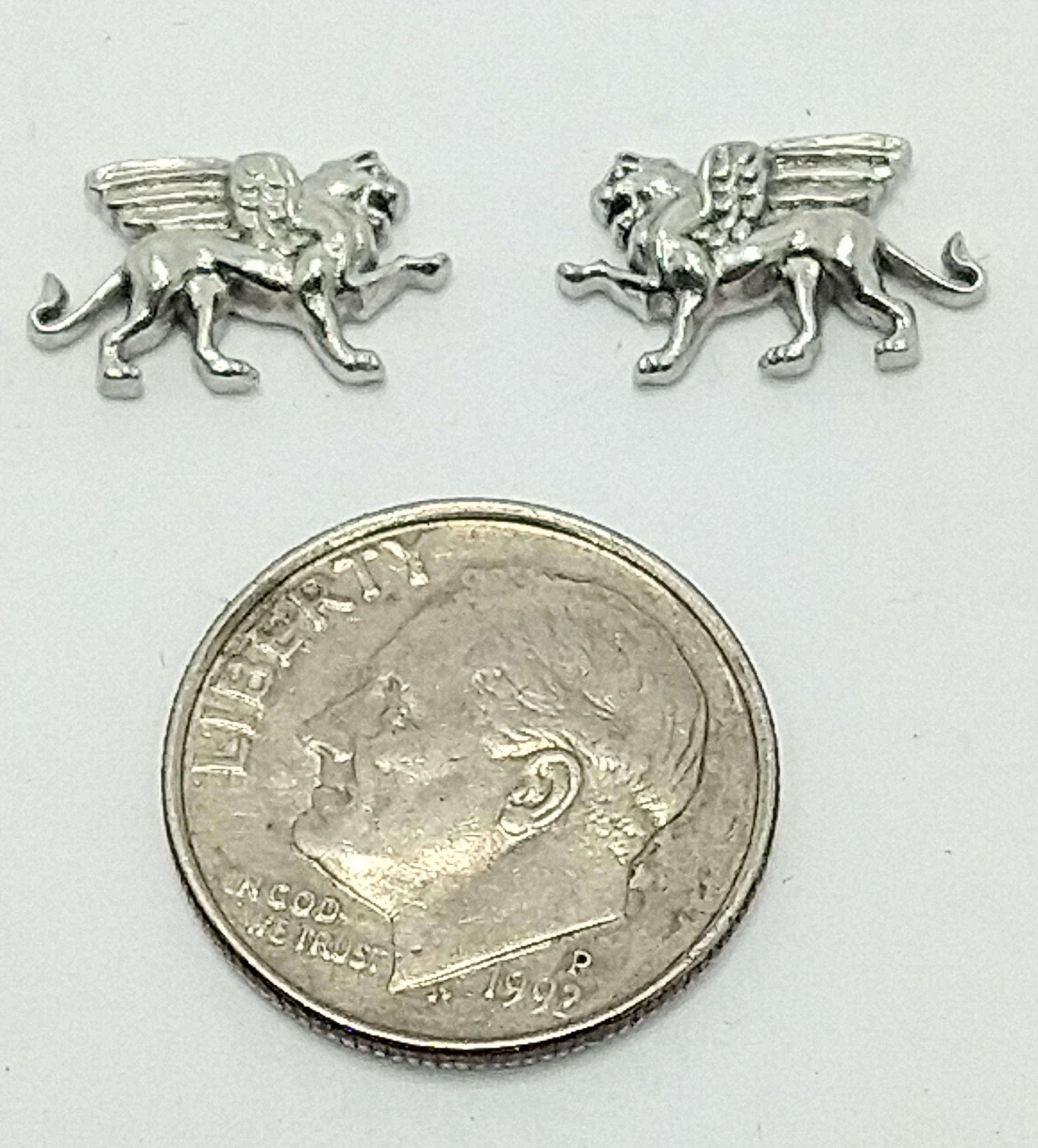 Contemporary Platinum Winged Lion Griffin Stud Earrings For Sale